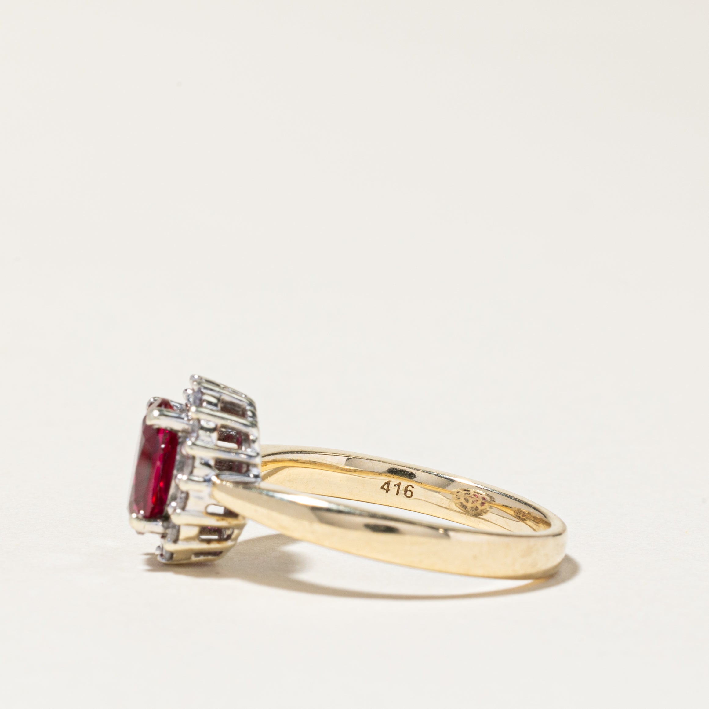 10k Synthetic Ruby & Diamond Halo Ring | 1.50ct, 0.22ctw | SZ 7.5
