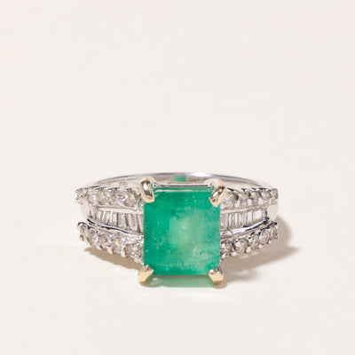 18K White Gold Emerald and Diamond Ring | 2.22ct, 0.47ctw | SZ 6.25