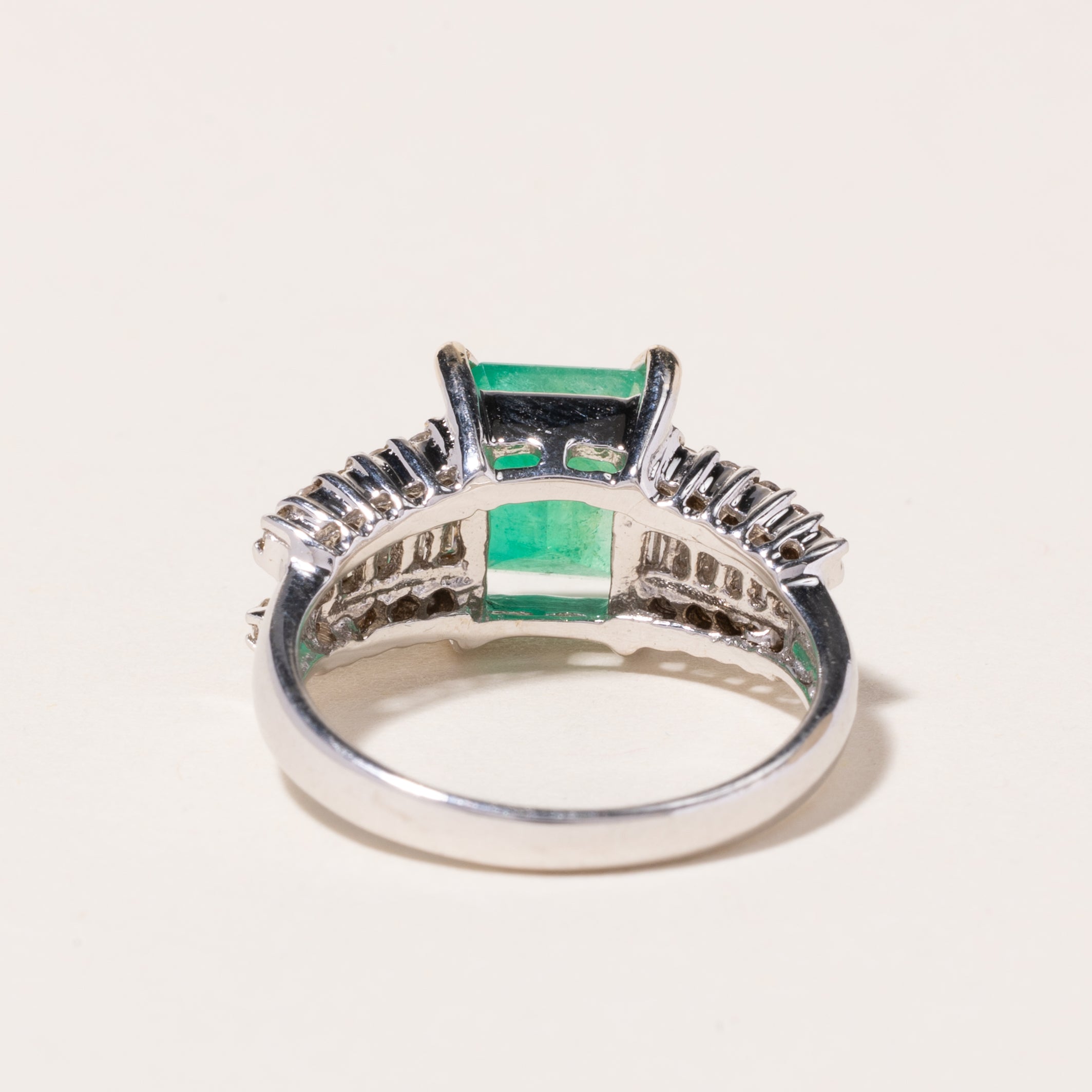 18K White Gold Emerald and Diamond Ring | 2.22ct, 0.47ctw | SZ 6.25