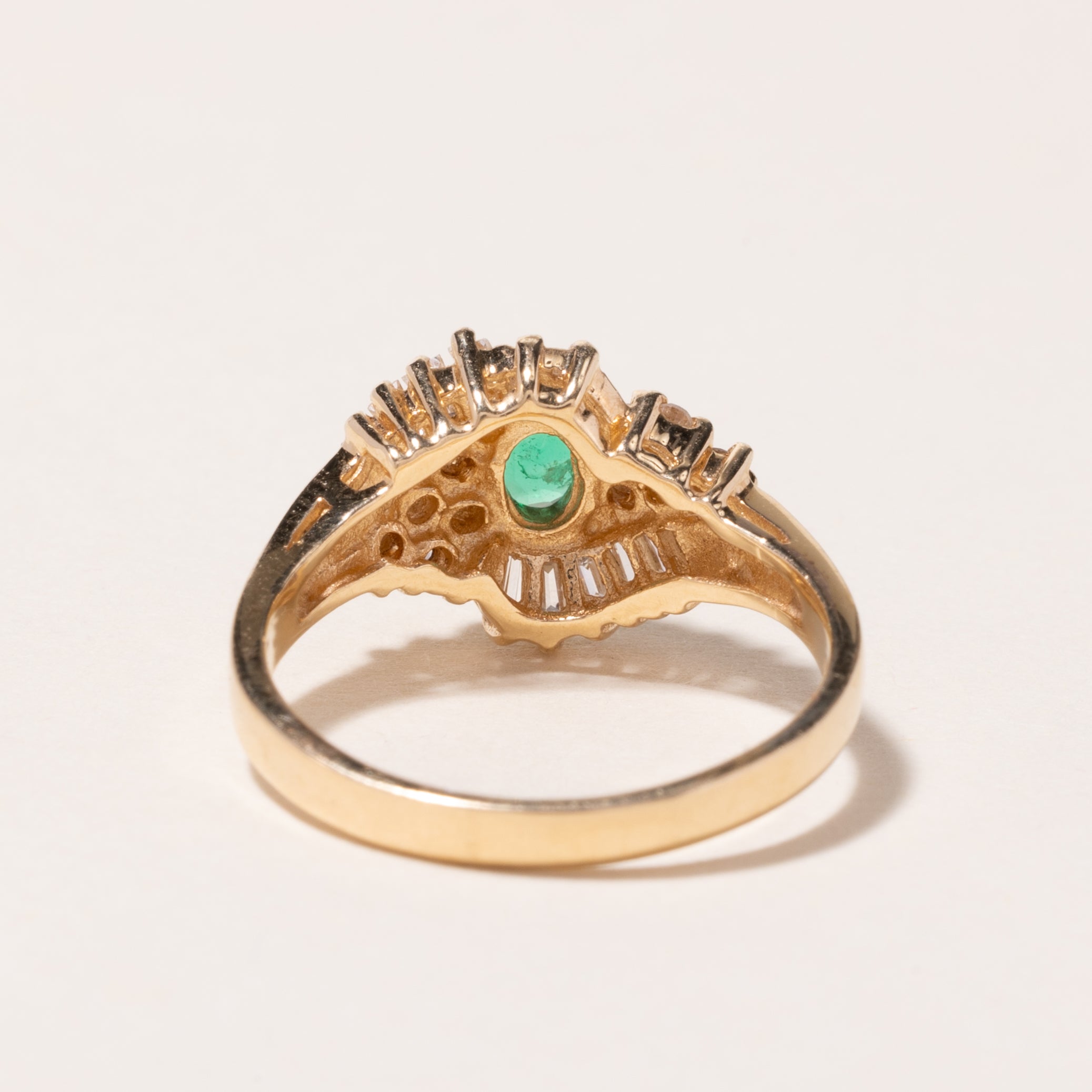 14K Yellow Gold Emerald & Diamond Cocktail Ring | 0.16ct, 0.54ctw | SZ 6.5