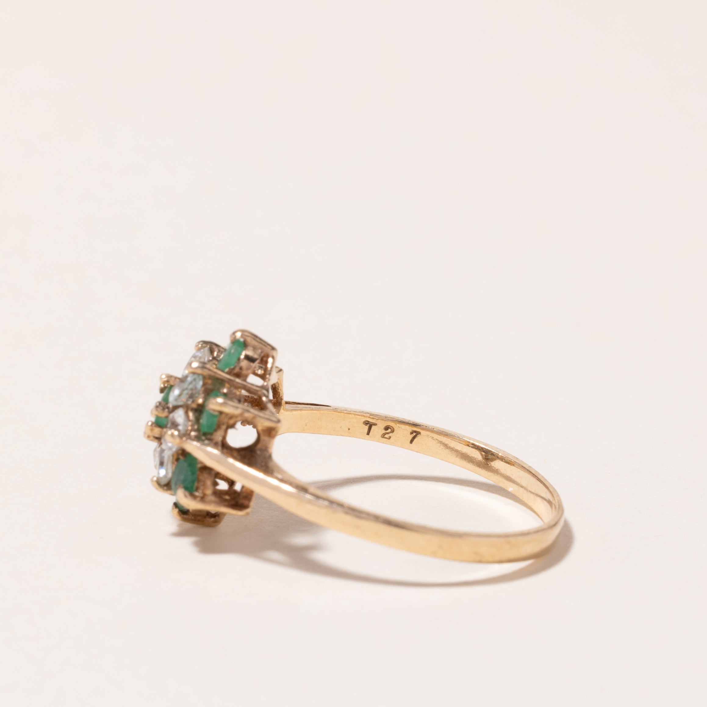 1977 London Emerald & White Topaz Cluster Ring | 0.40ctw, 0.60ctw | SZ 8.25