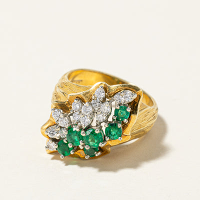 18K Yellow and White Gold Emerald & Diamond Waterfall Ring | 0.50ctw, 0.45ctw | SZ 7.25