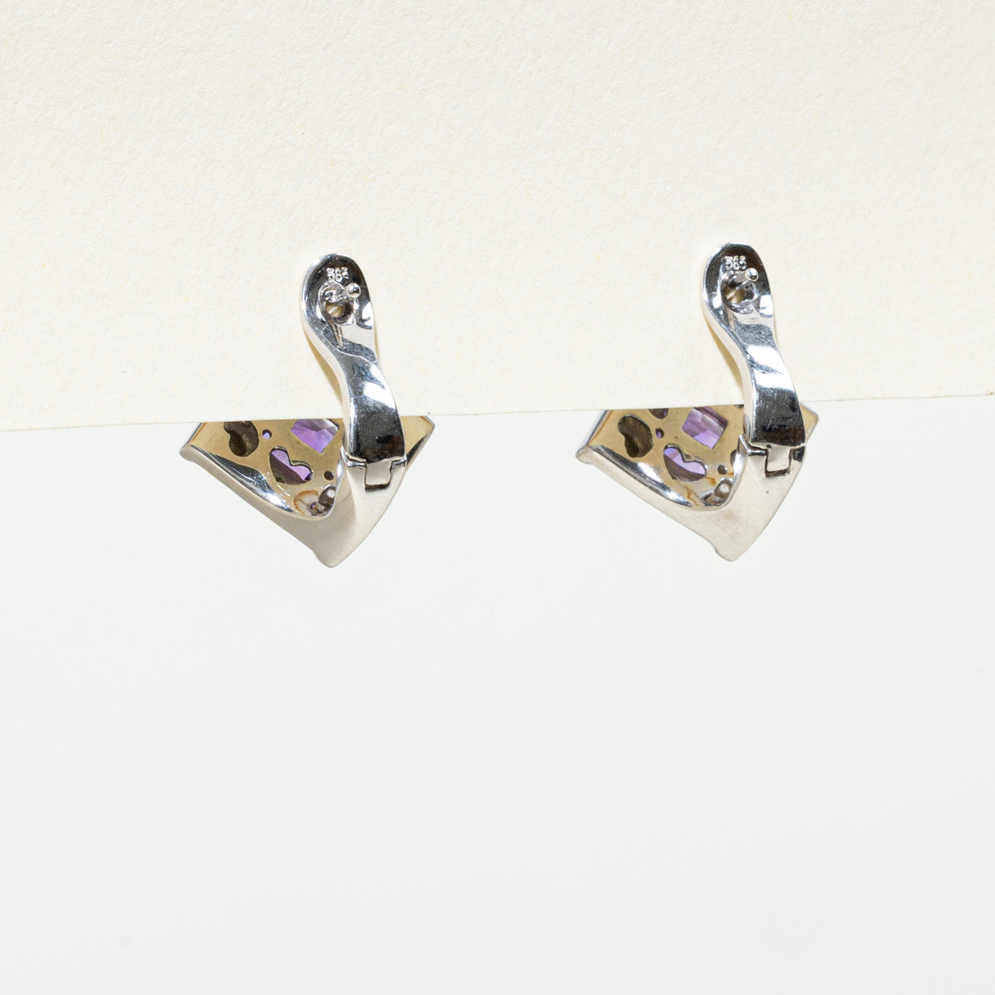 14K Cushion Cut Amethyst & Diamond Geometric Stud Earrings | 1.60ctw, 0.21ctw