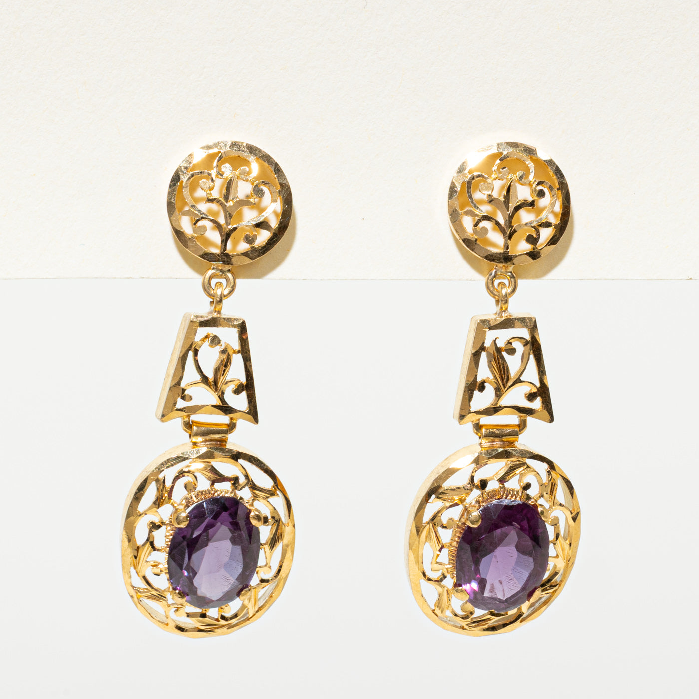 12K Synthetic Sapphire Ornate Openwork Drop Earrings | 7.00ctw