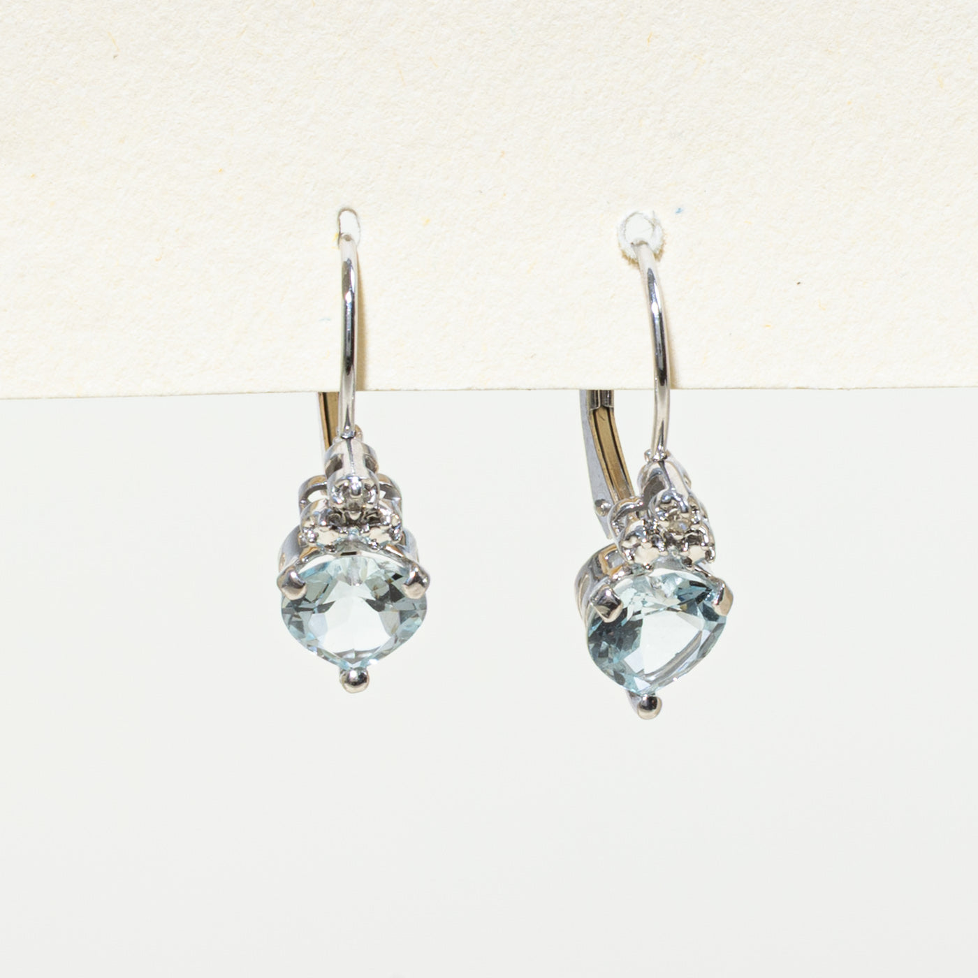 10K Heart Cut Aquamarine & Diamond Drop Earrings | 1.20ctw, 0.01ctw