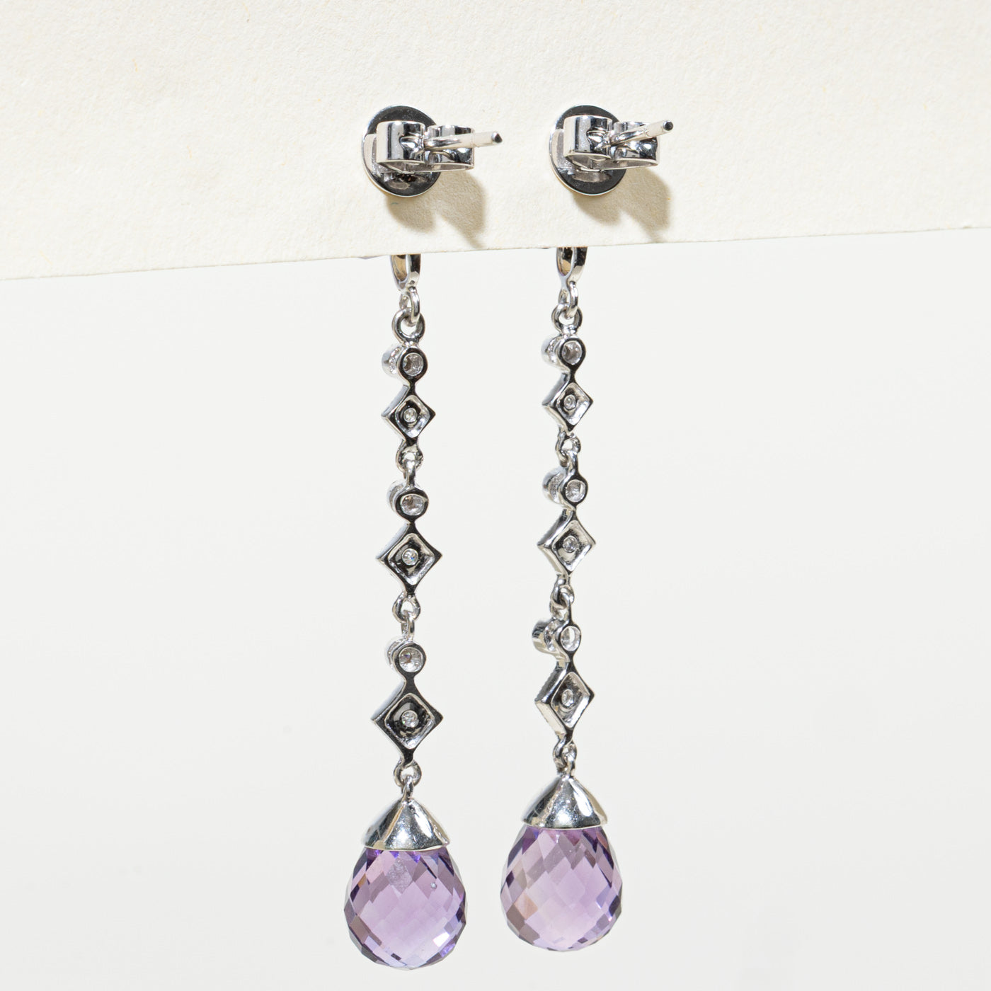 18K Amethyst & Diamond Geometric Drop Earrings | 14.20ctw, 0.06ctw