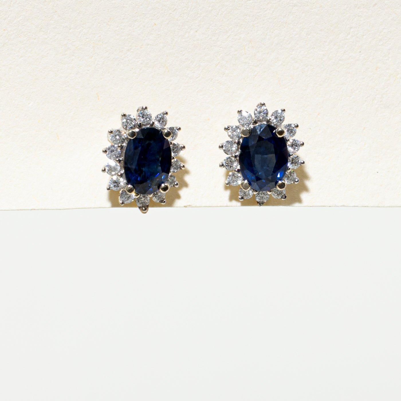 14K Sapphire & Diamond Petal Halo Stud Earrings  | 1.50ctw, 0.36ctw