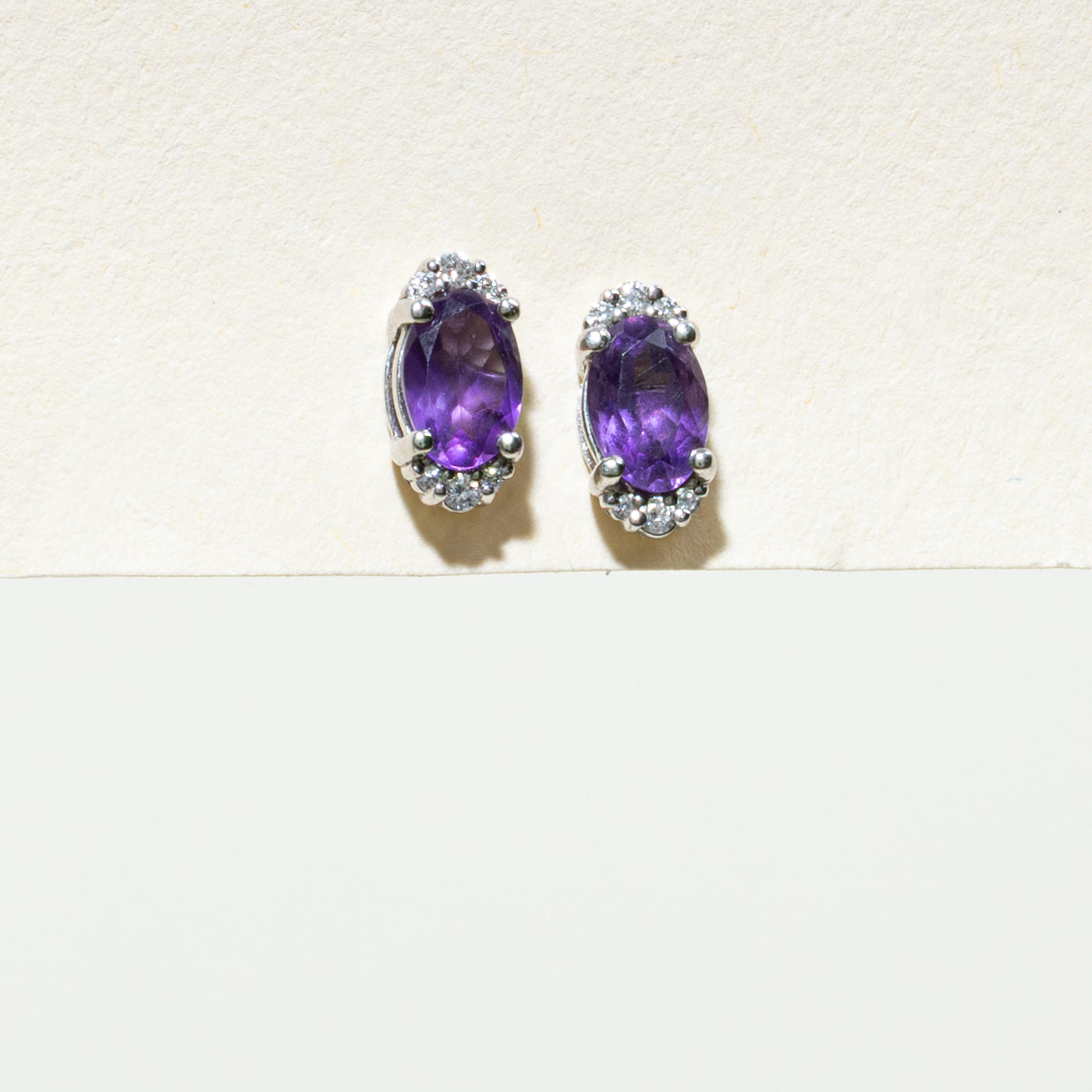 10K Amethyst & Diamond Accented Stud Earrings | 0.60ctw, 0.04ctw