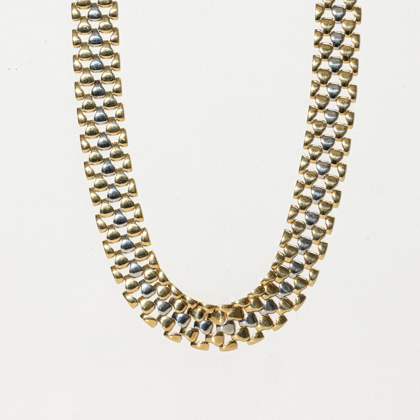 Italian 18K Two Tone Gold Modified Panther Chain Necklace | 17"