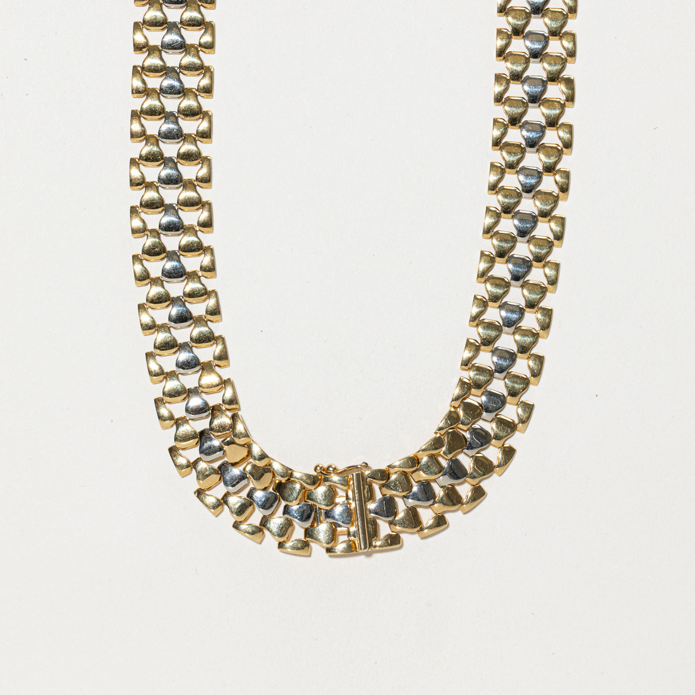 Italian 18K Two Tone Gold Modified Panther Chain Necklace | 17"