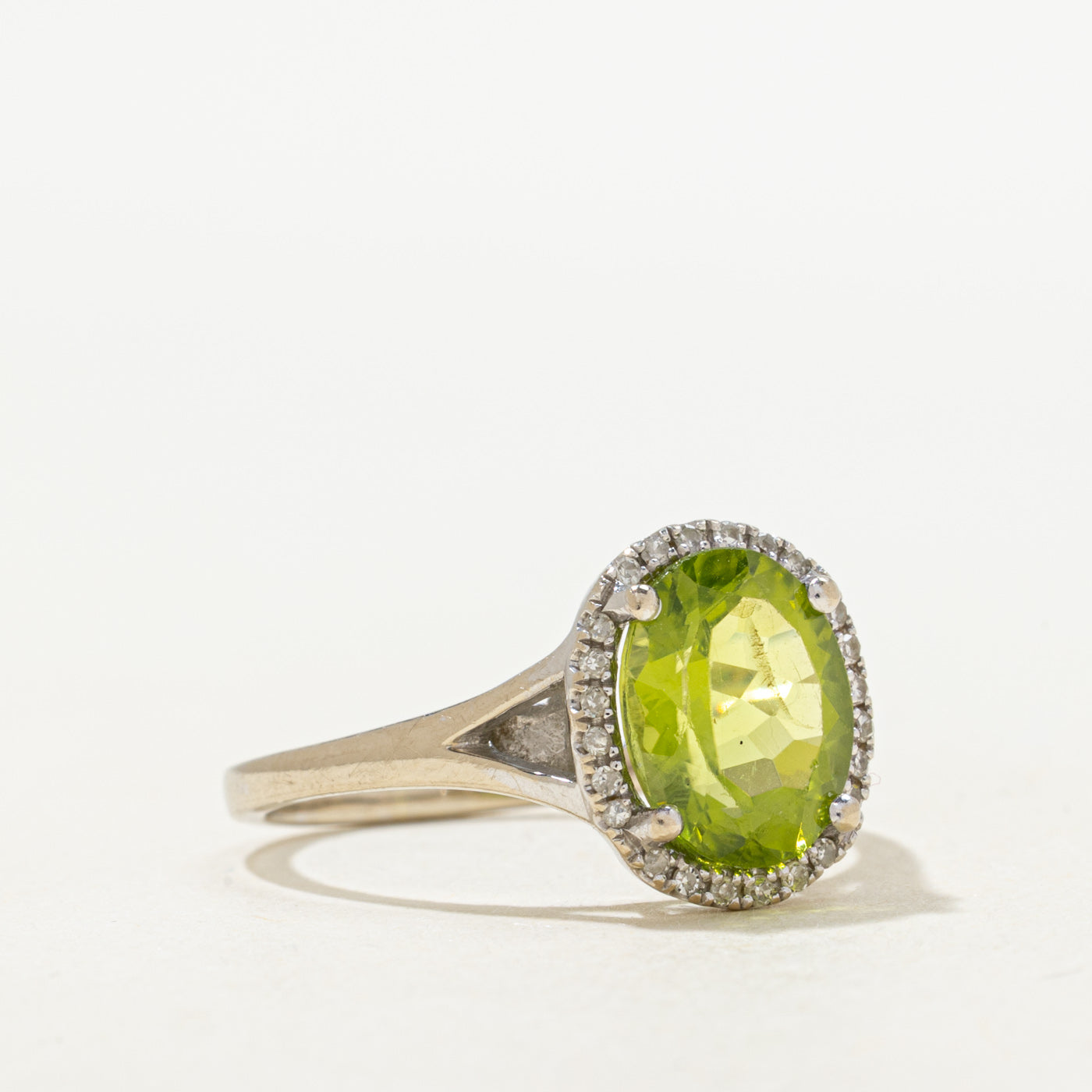 Peridot & Diamond Halo Ring | 2.50ct, 0.10ctw | SZ 7.75