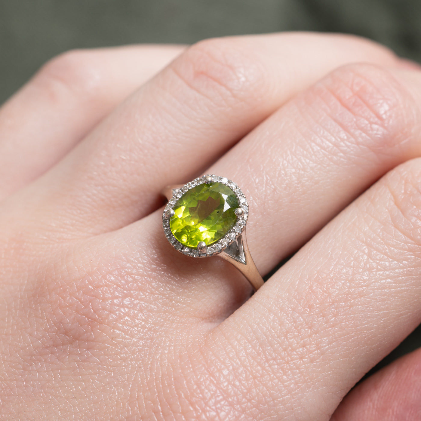 Peridot & Diamond Halo Ring | 2.50ct, 0.10ctw | SZ 7.75