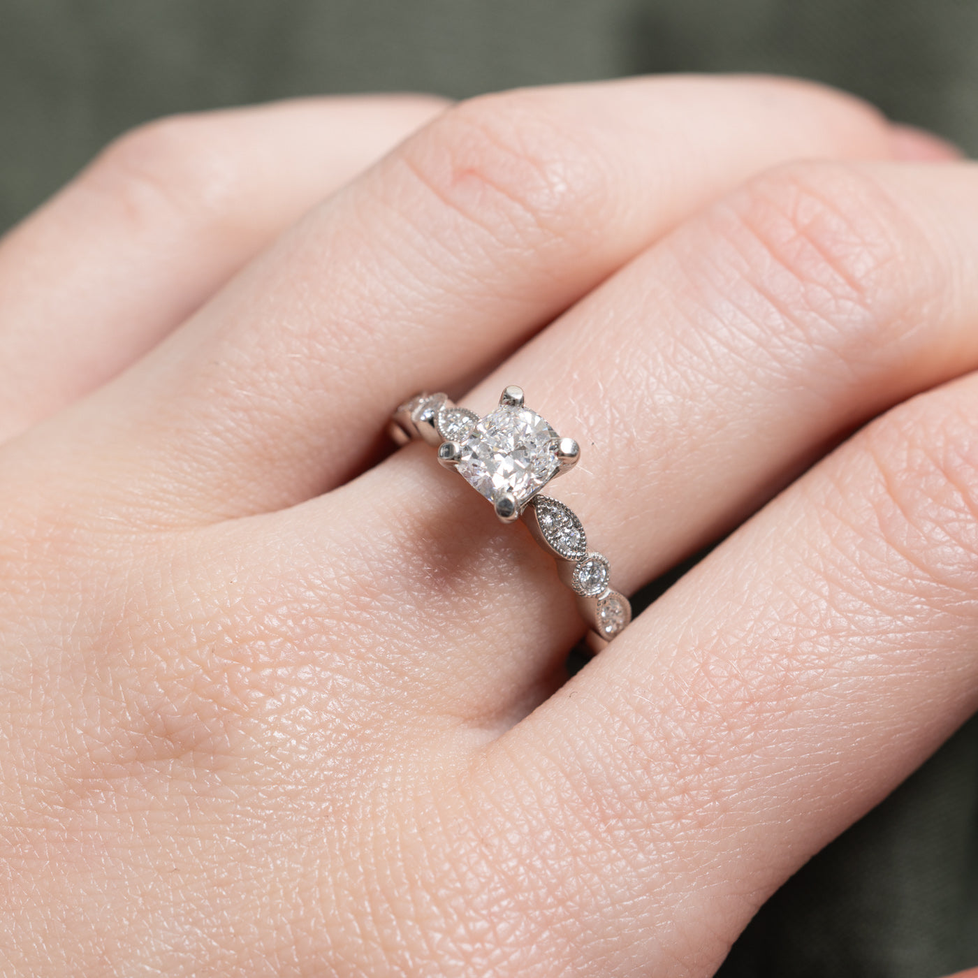 GIA Cushion Cut Diamond Engagement Ring | 1.01ct E IF, 0.18ctw | SZ 6.25