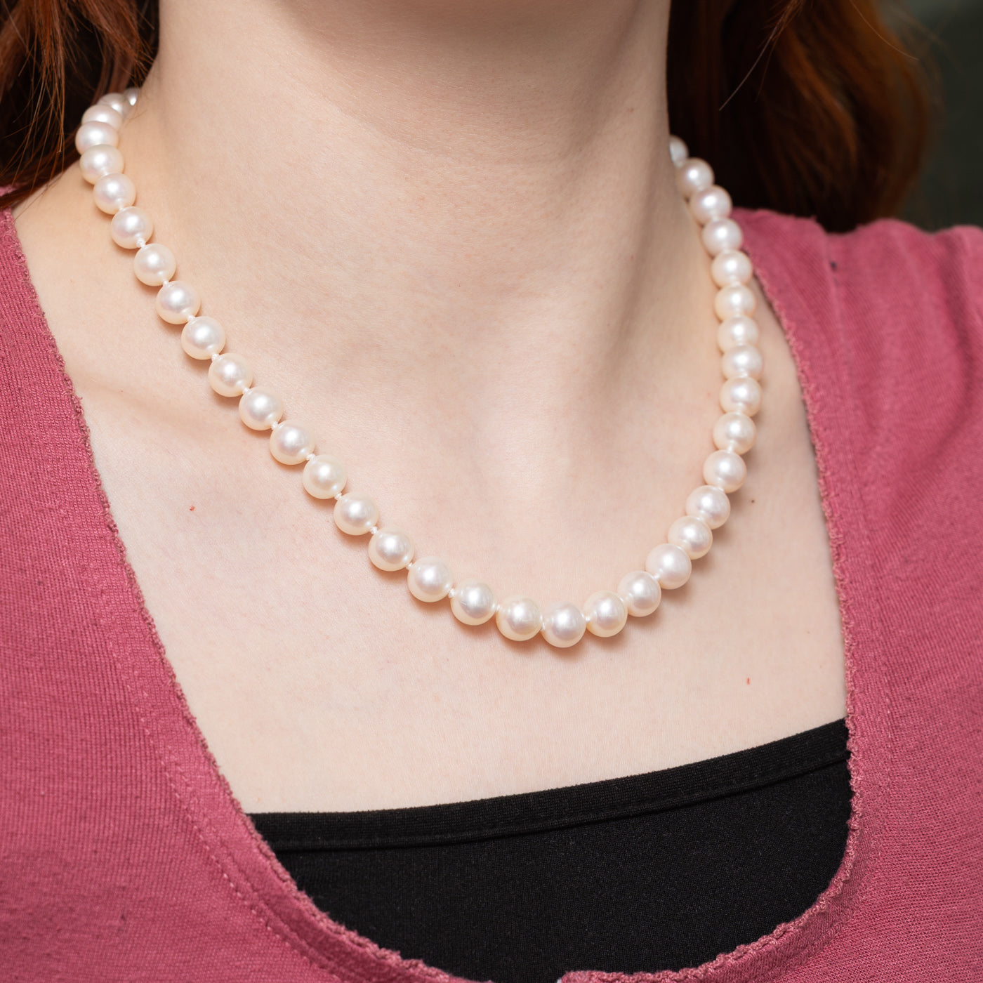 14K Round Cut Cultured Pearl Strand Necklace | 18"