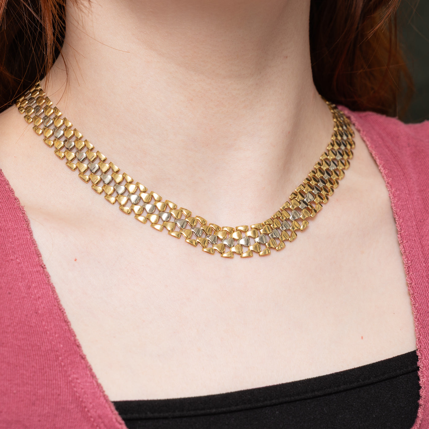 Italian 18K Two Tone Gold Modified Panther Chain Necklace | 17"