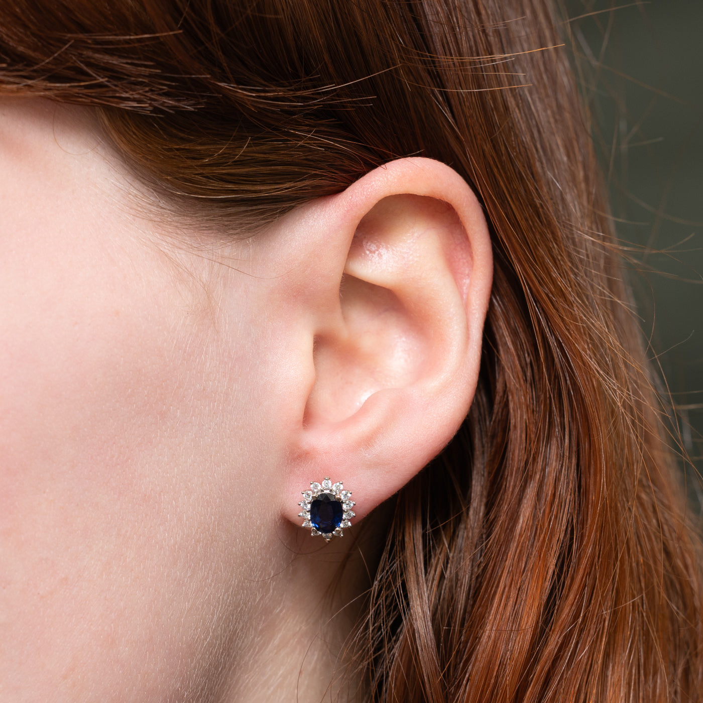 14K Sapphire & Diamond Petal Halo Stud Earrings  | 1.50ctw, 0.36ctw