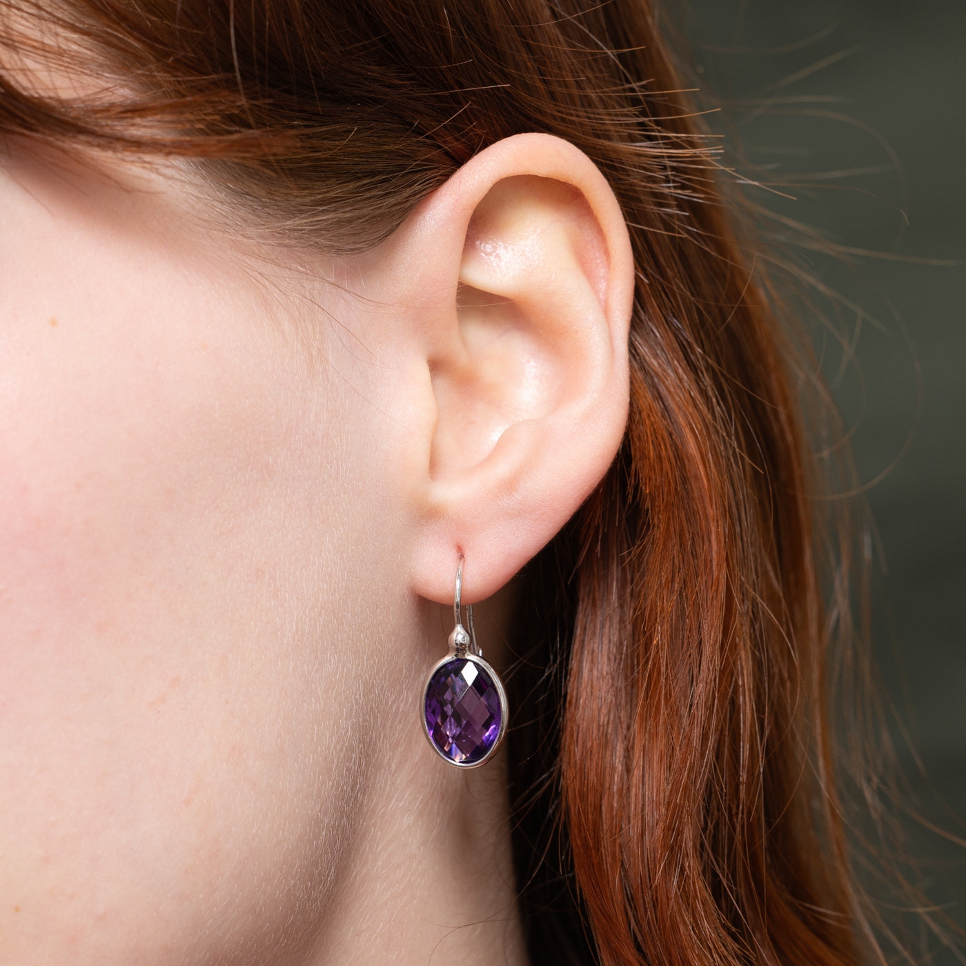 14K Oval Checkerboard Amethyst Drop Earrings | 10.00ctw