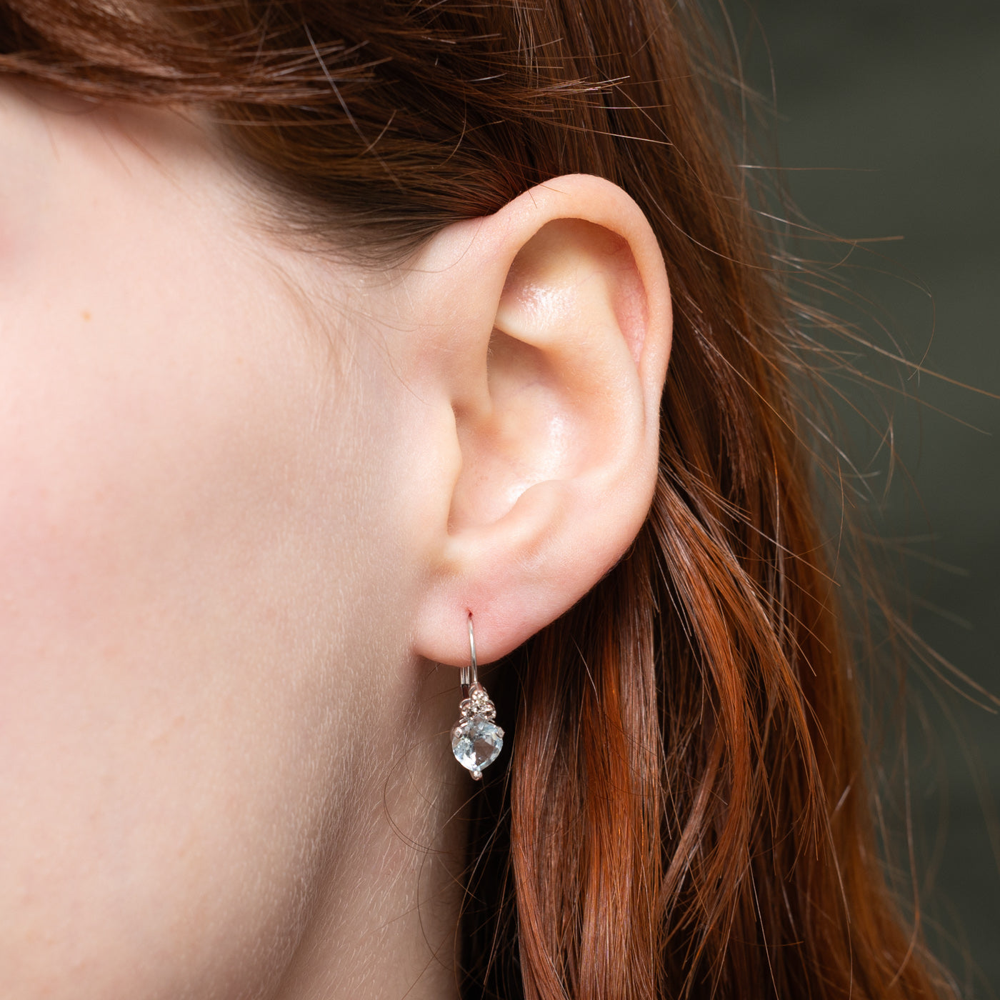 10K Heart Cut Aquamarine & Diamond Drop Earrings | 1.20ctw, 0.01ctw