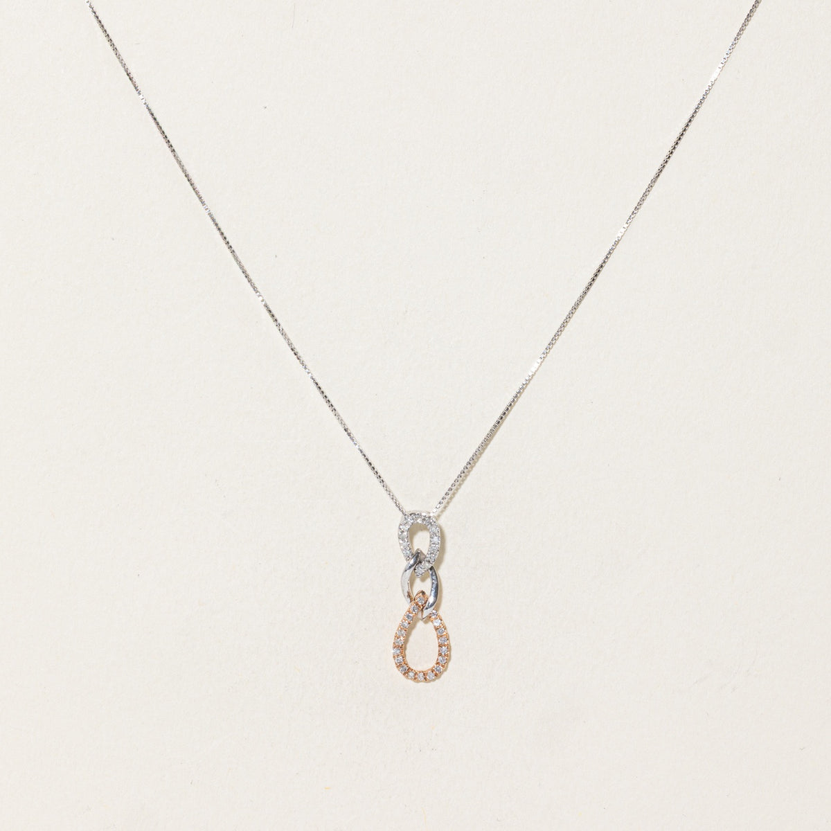 10k Two Tone Diamond Chain Link Drop Pendant Necklace | 17.5"