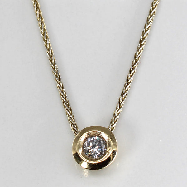 Diamond Bezel 10k Wheat Chain Necklace | 0.30ct | 16