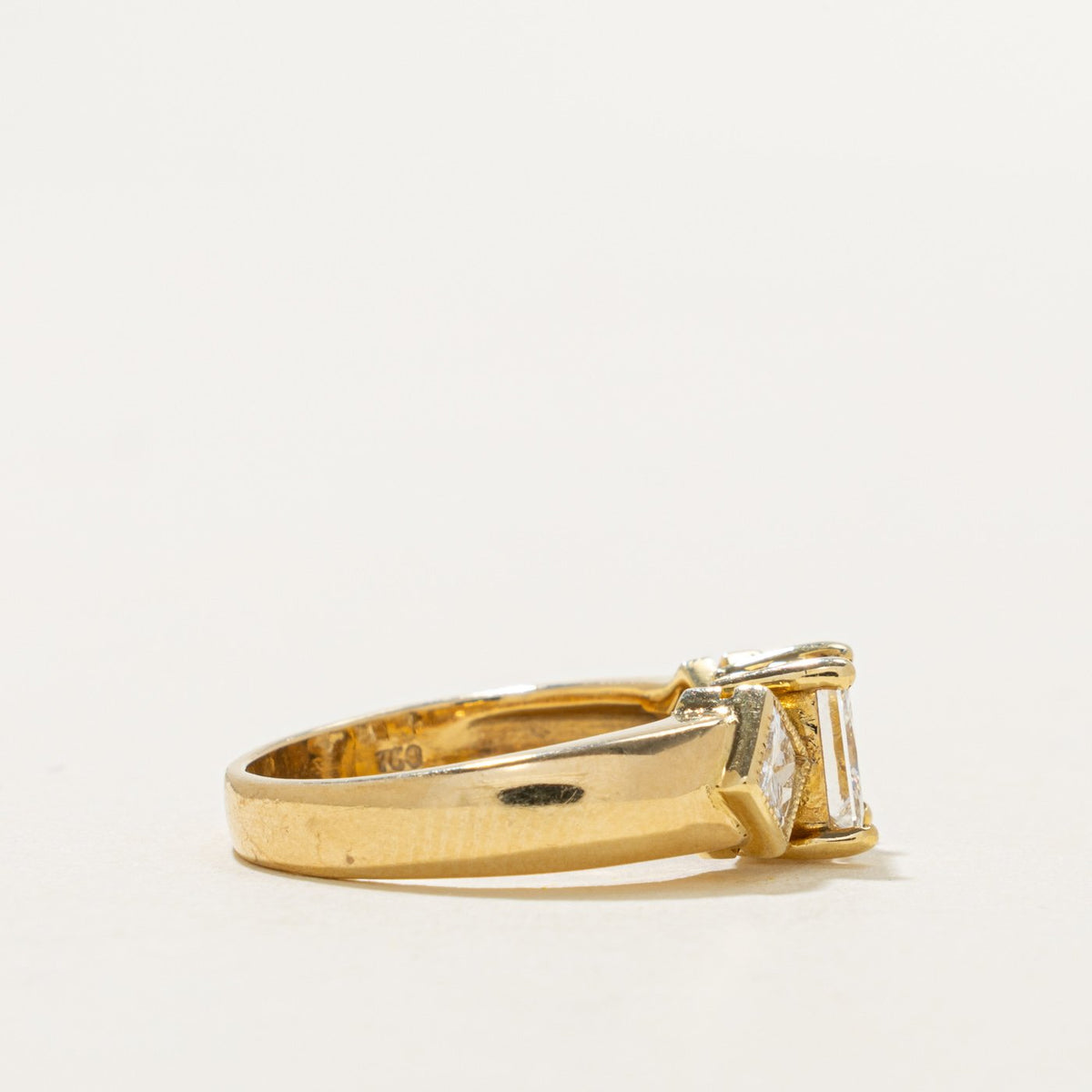 GIA Princess Cut Three Stone Diamond Ring | GIA 1.02ct VVS2 H, 0.40ctw | SZ 6