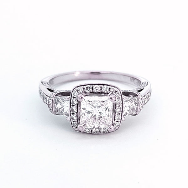 'Simon G' Three Stone Princess Diamond Gallery Ring | 1.84ctw | SZ 6.25 |
