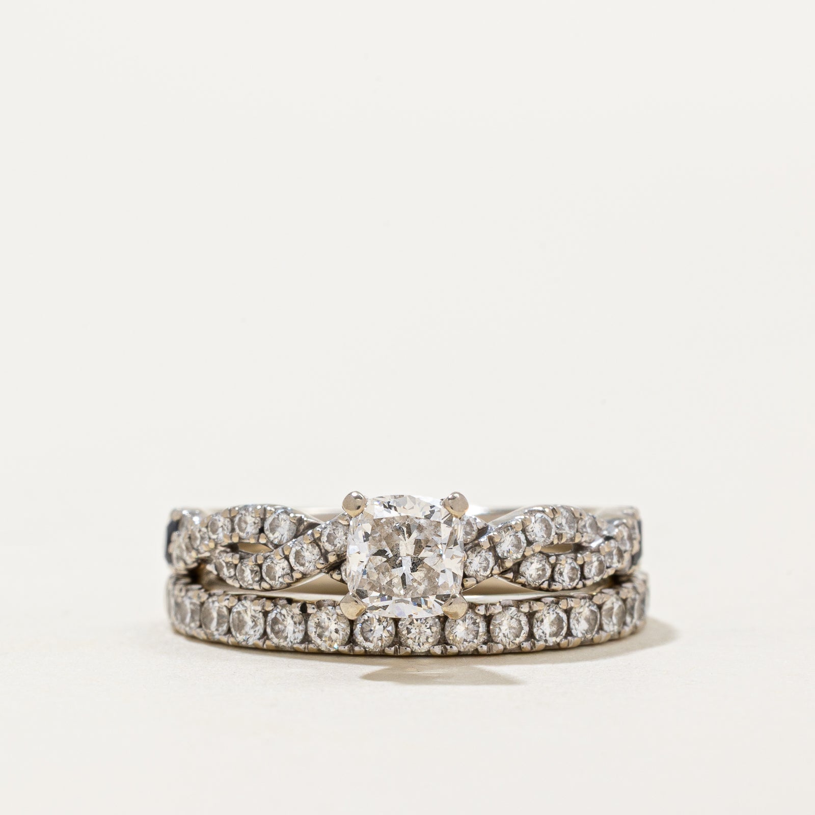'Vera Wang' GIA Cushion Cut Semi Eternity Diamond Wedding Ring Set | 0.74ctw | SZ 6.5
