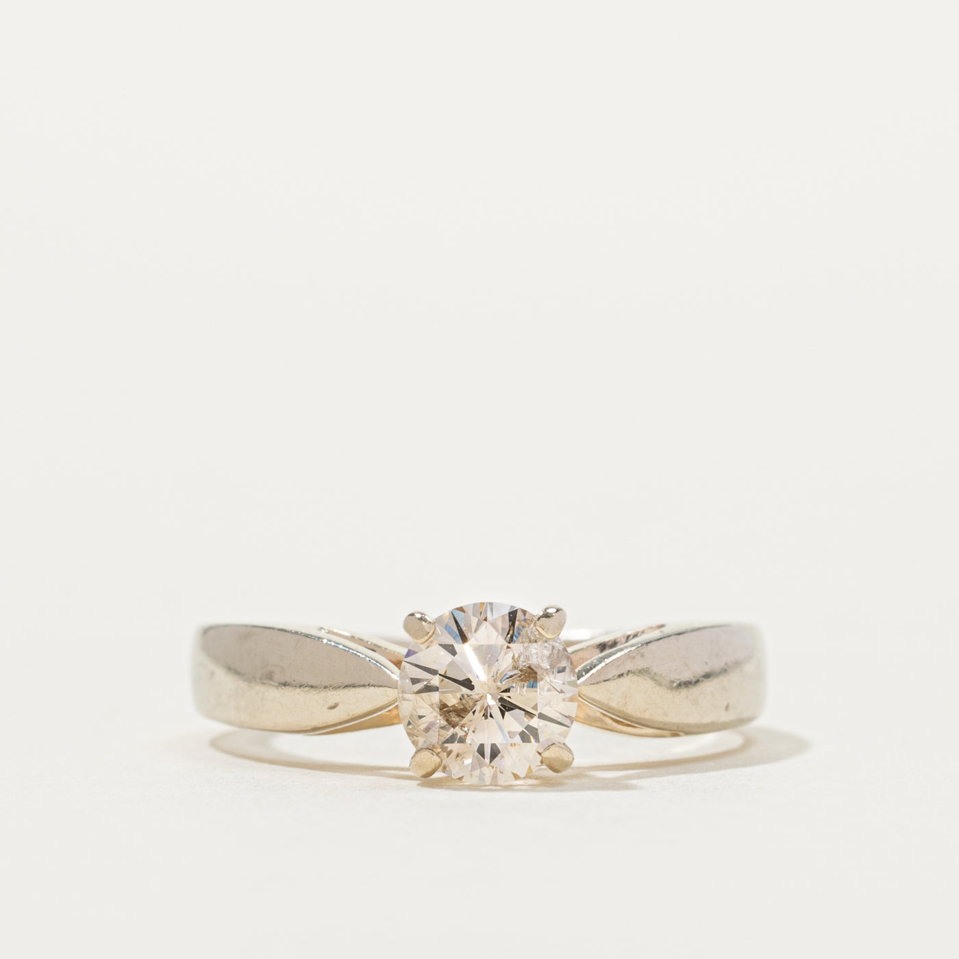 14k White Gold Solitaire Diamond Reverse Tapered Ring | 0.67ct I2 K | SZ 5.75