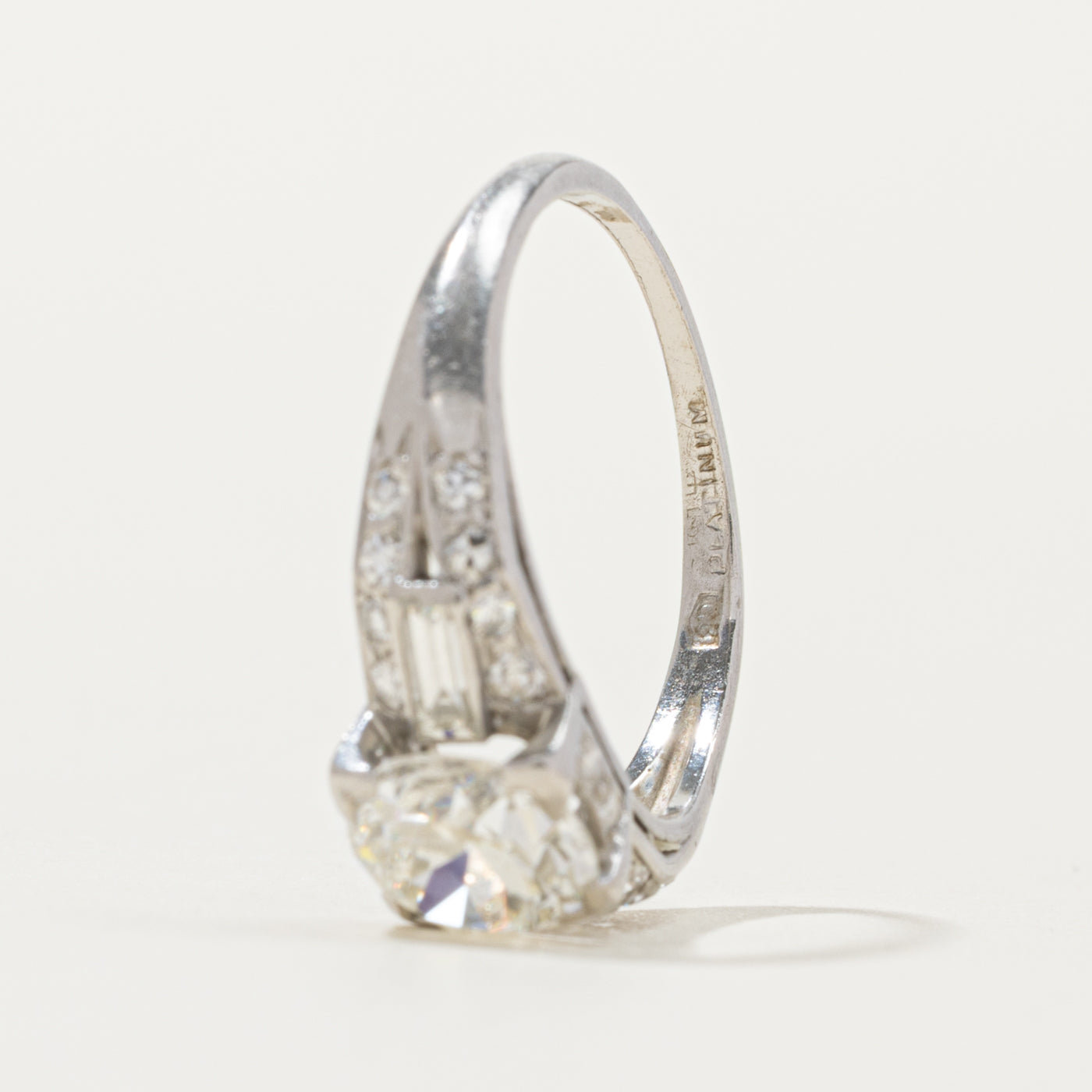 Art Deco Platinum Old European Cut Diamond Accented Ring | 1.06ct VVSS2 I, 0.46ctw | SZ 5.5