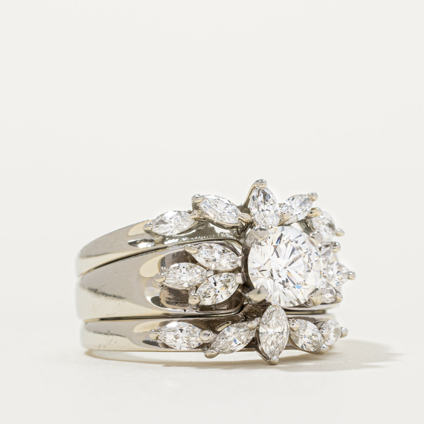 Canadian Diamond Floral Soldered Wedding Ring Set | 1.10ctw | SZ 8.25