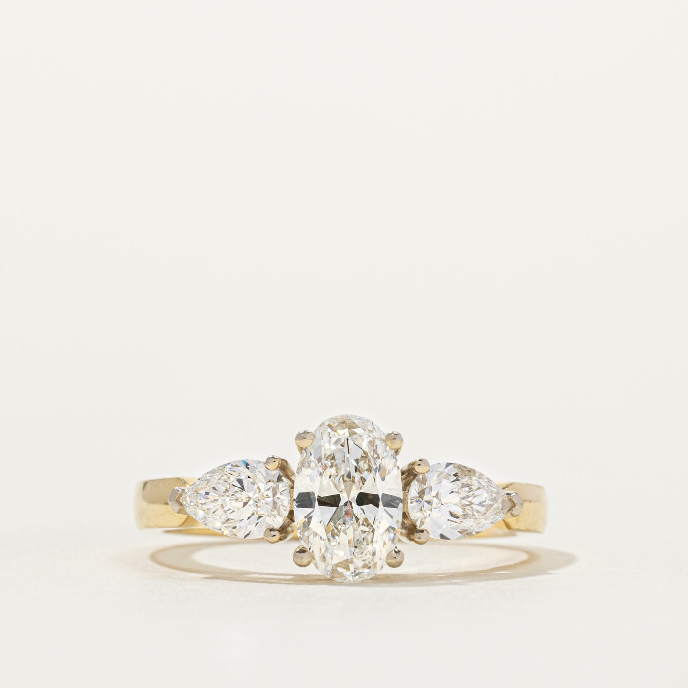 'Birks' 18k Oval Cut Diamond Accented Engagement Ring | 1.03ct VS2 F/G, 0.80ctw | SZ 8.5