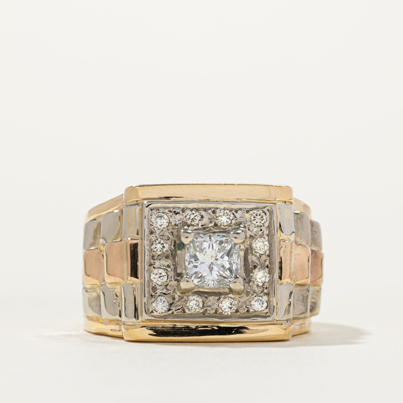 Bague géométrique bicolore en or 18 carats (réf. 801-759) sertie de diamants | 0,24 ct | Taille 7,75