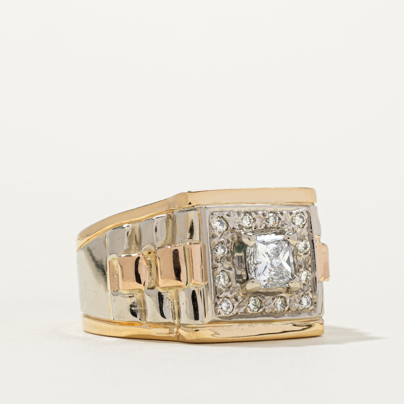 Bague géométrique bicolore en or 18 carats (réf. 801-759) sertie de diamants | 0,24 ct | Taille 7,75