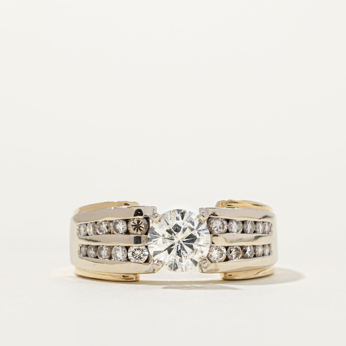 Bague géométrique bicolore en or 14 carats (réf. 801-760) sertie de diamants | 0,70 ct | Taille 9
