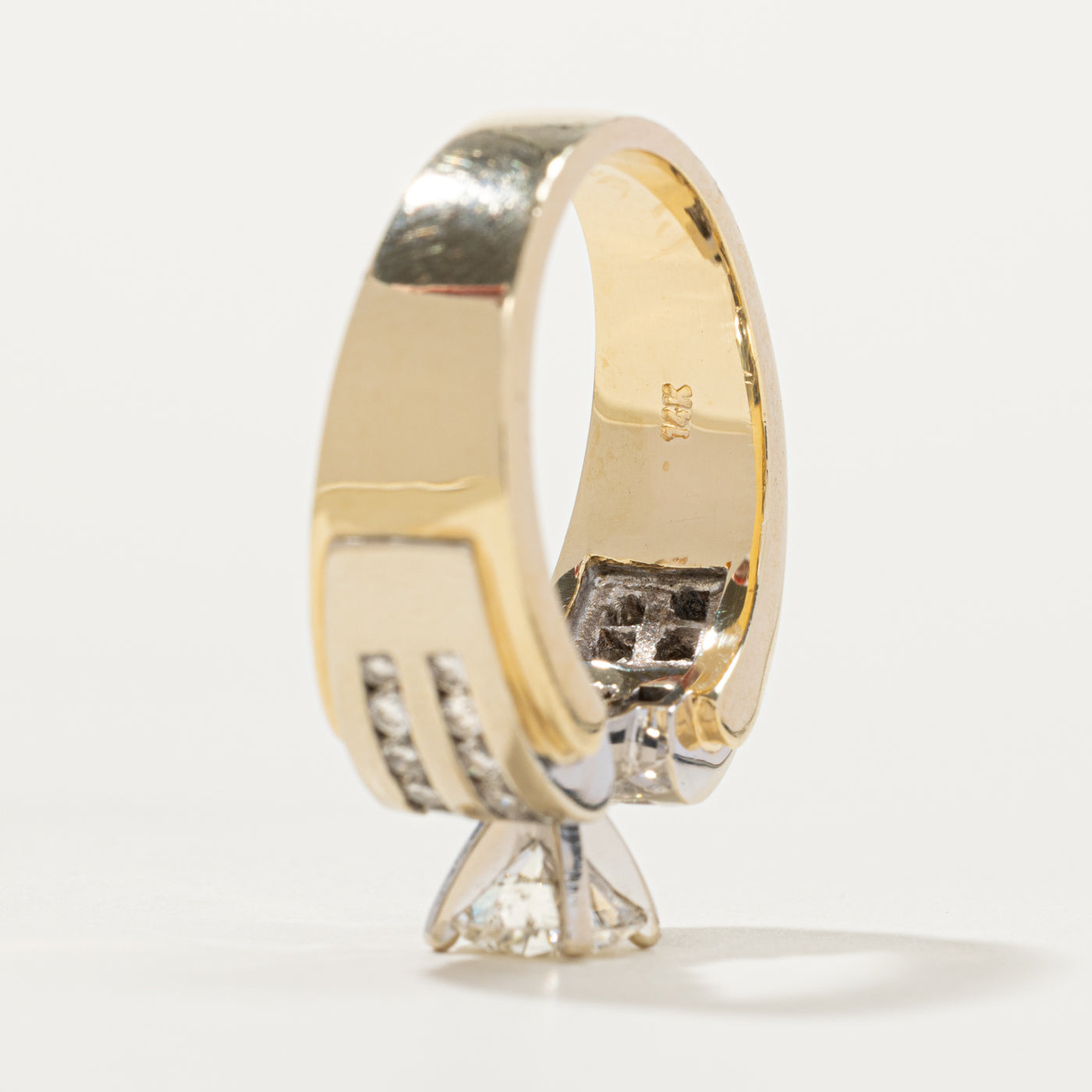 Bague géométrique bicolore en or 14 carats (réf. 801-760) sertie de diamants | 0,70 ct | Taille 9