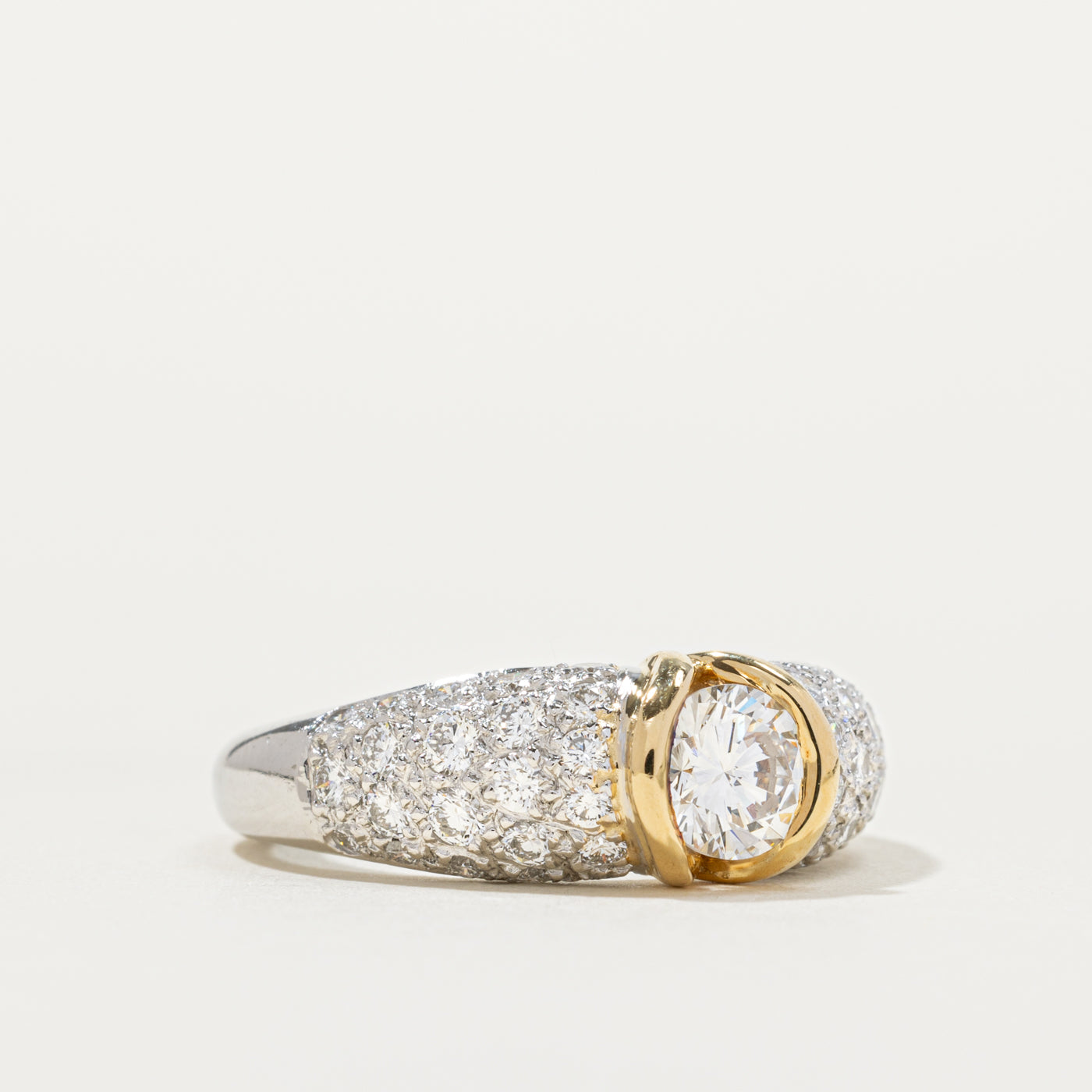 Bezel Set Diamond Pavé Set Dome Ring | 0.70ct SI1 F/G, 0.85ctw | SZ 7.75