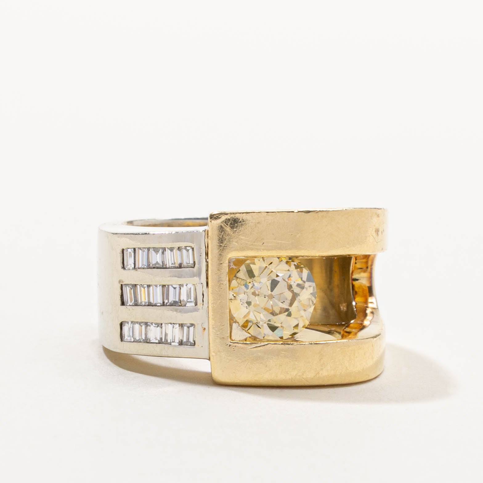 Two Tone Tension Set Diamond Geometric Cocktail Ring | 2.15ctw | SZ 9.25