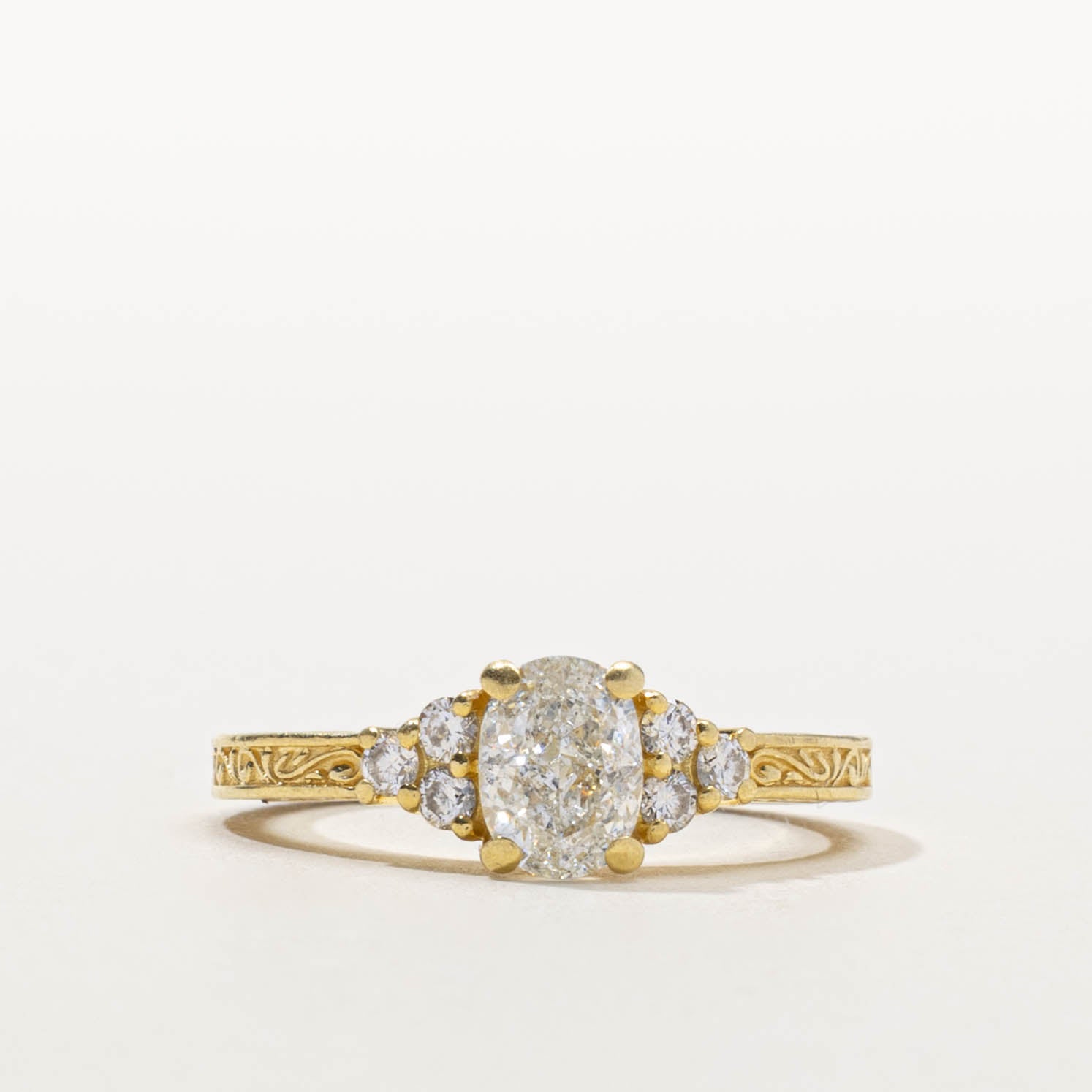 GIA Oval Cut Diamond Ornate Engraved Ring | 1.08ctw | SZ 5.5