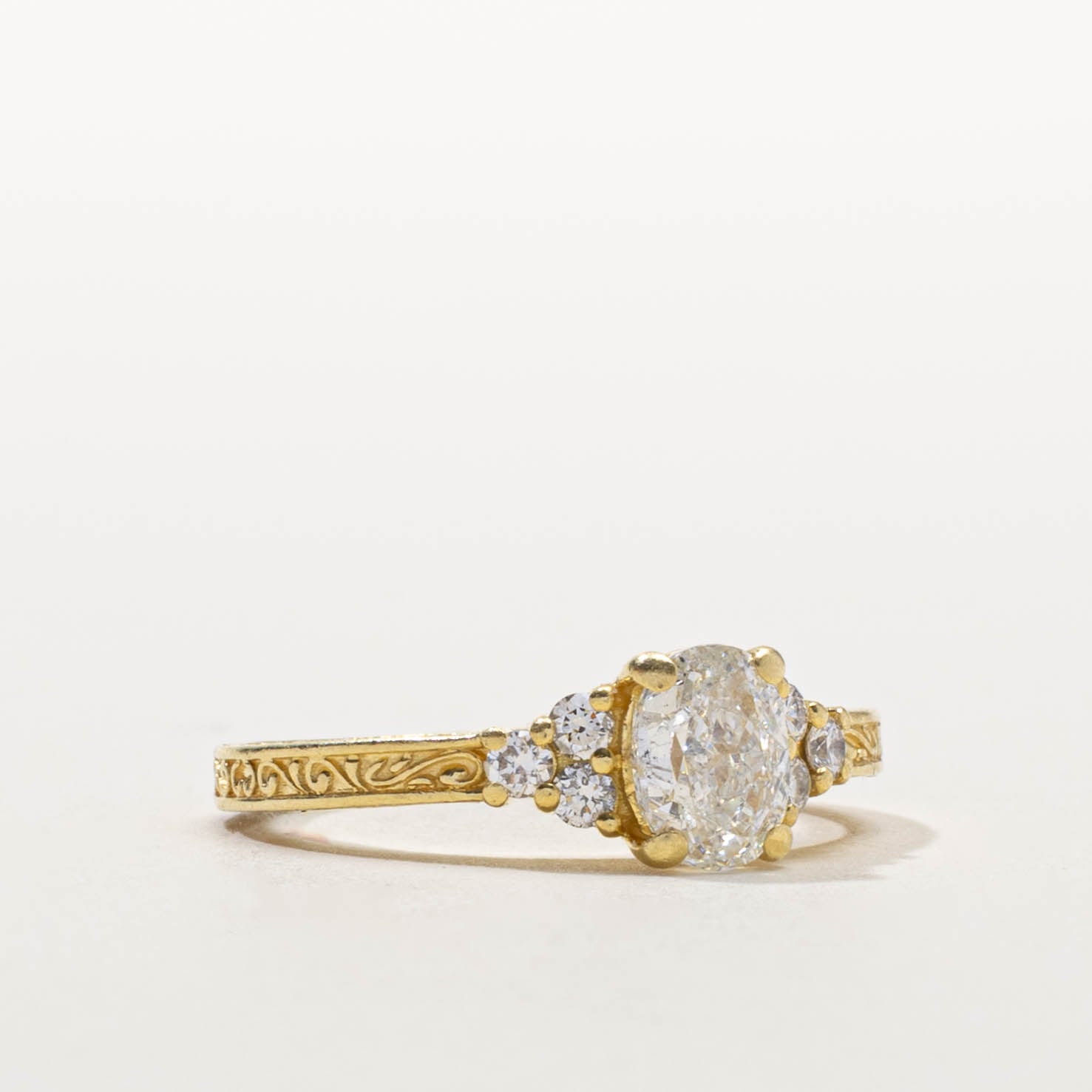 GIA Oval Cut Diamond Ornate Engraved Ring | 1.08ctw | SZ 5.5
