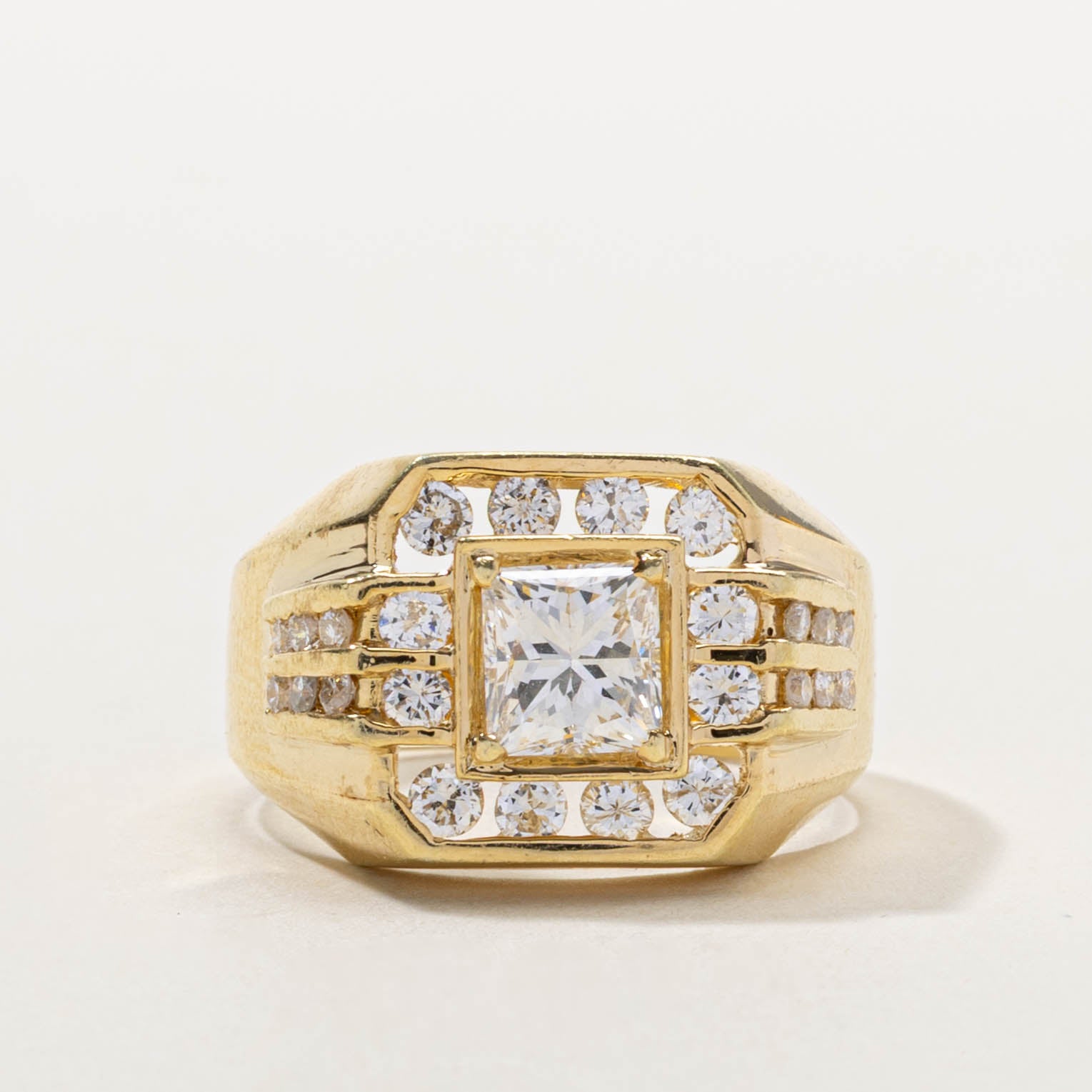 18k Channel Set Diamond Halo Signet Ring | 1.55ctw | SZ 7