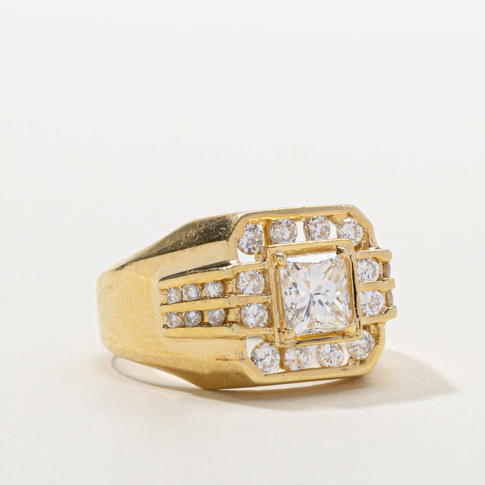 18k Channel Set Diamond Halo Signet Ring | 1.55ctw | SZ 7