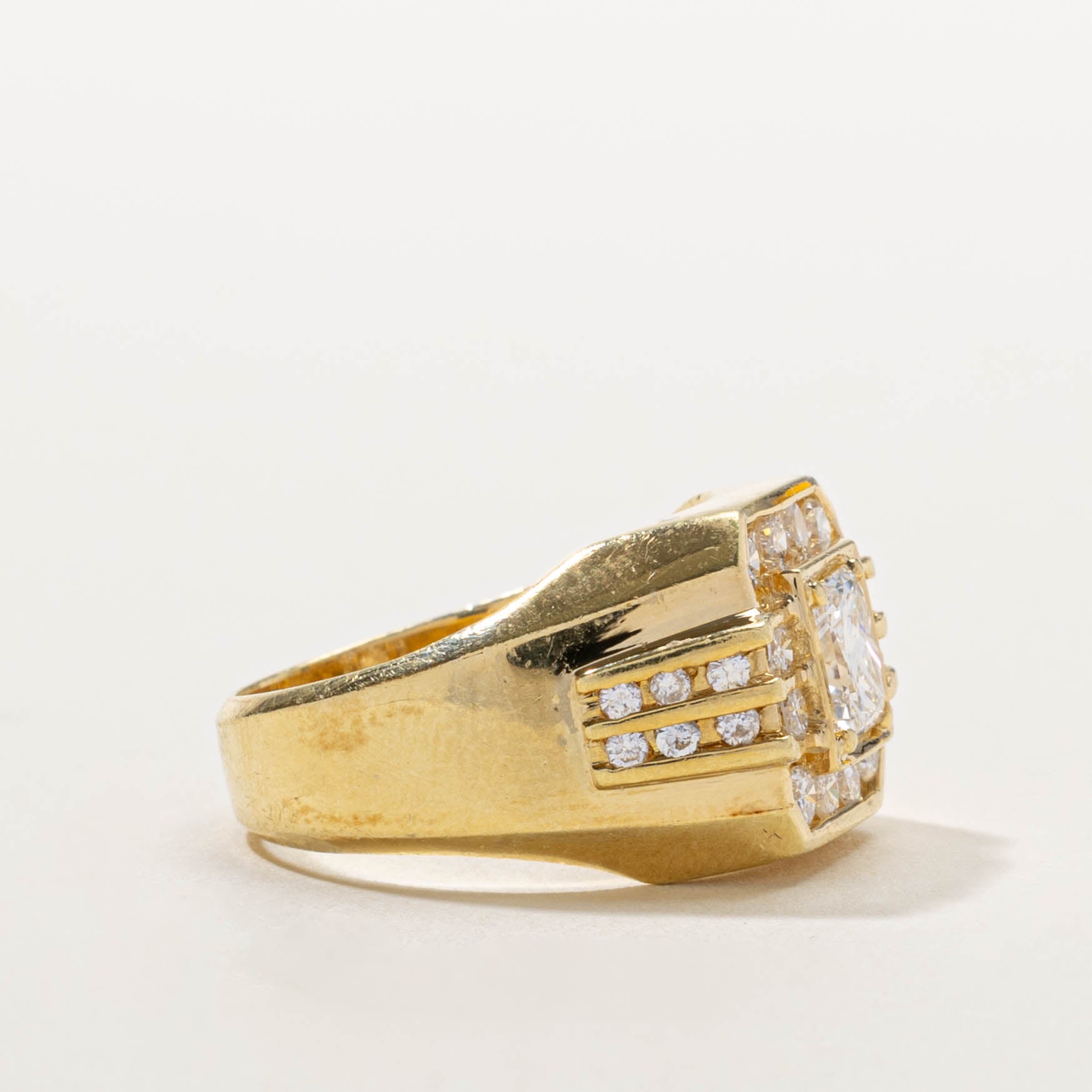 18k Channel Set Diamond Halo Signet Ring | 1.55ctw | SZ 7