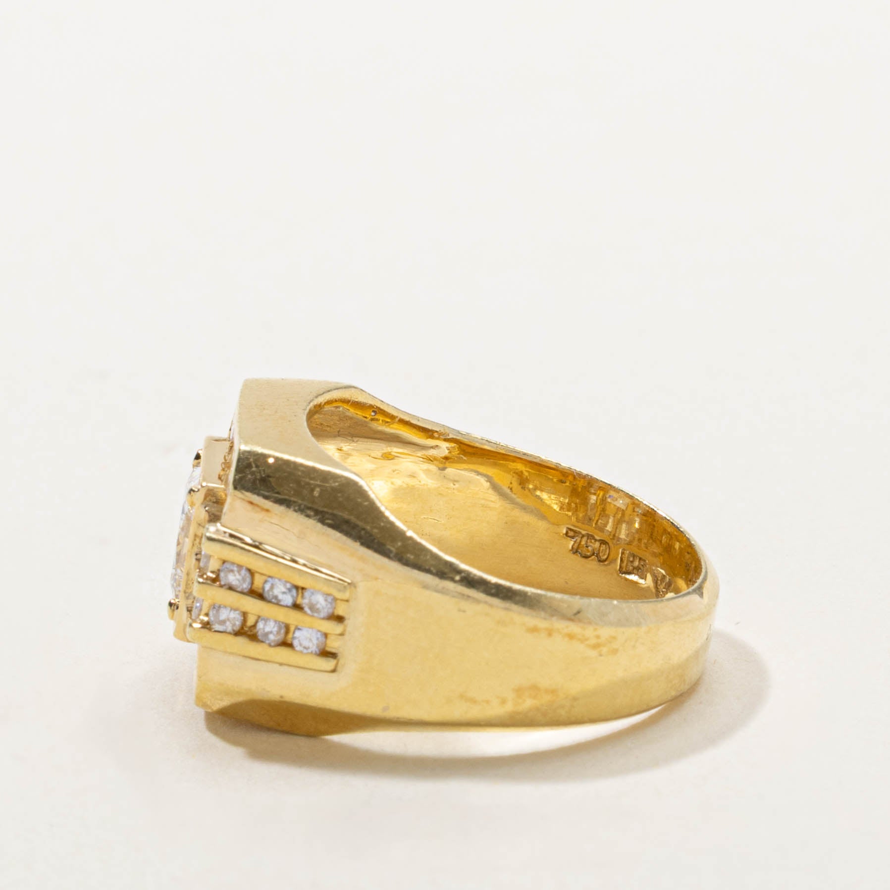 18k Channel Set Diamond Halo Signet Ring | 1.55ctw | SZ 7