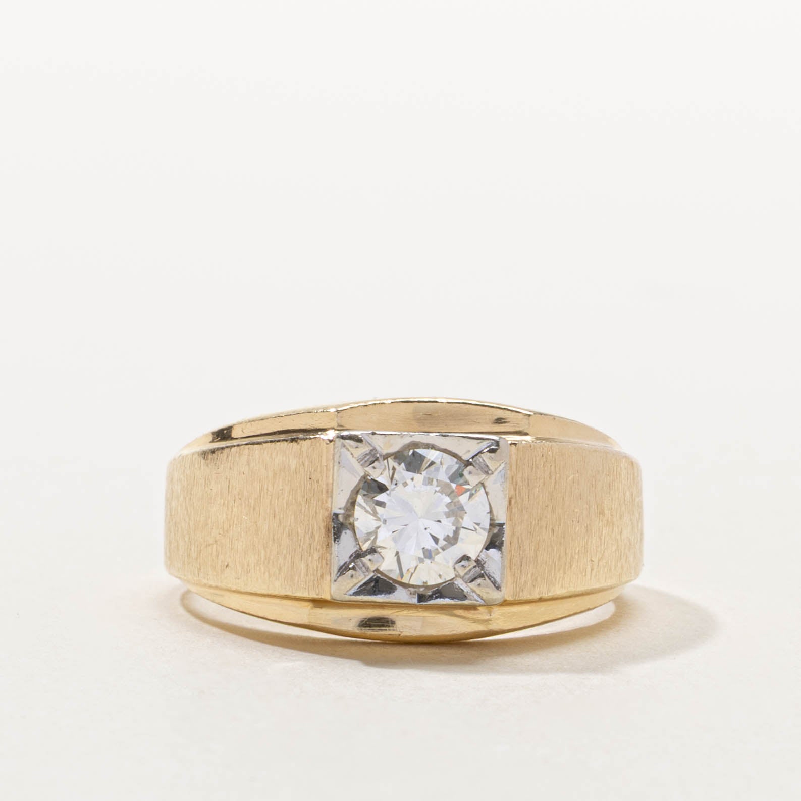 14k Single Stone Diamond Textured Ring | 0.90ct VS2/SI1 F/G | SZ 9