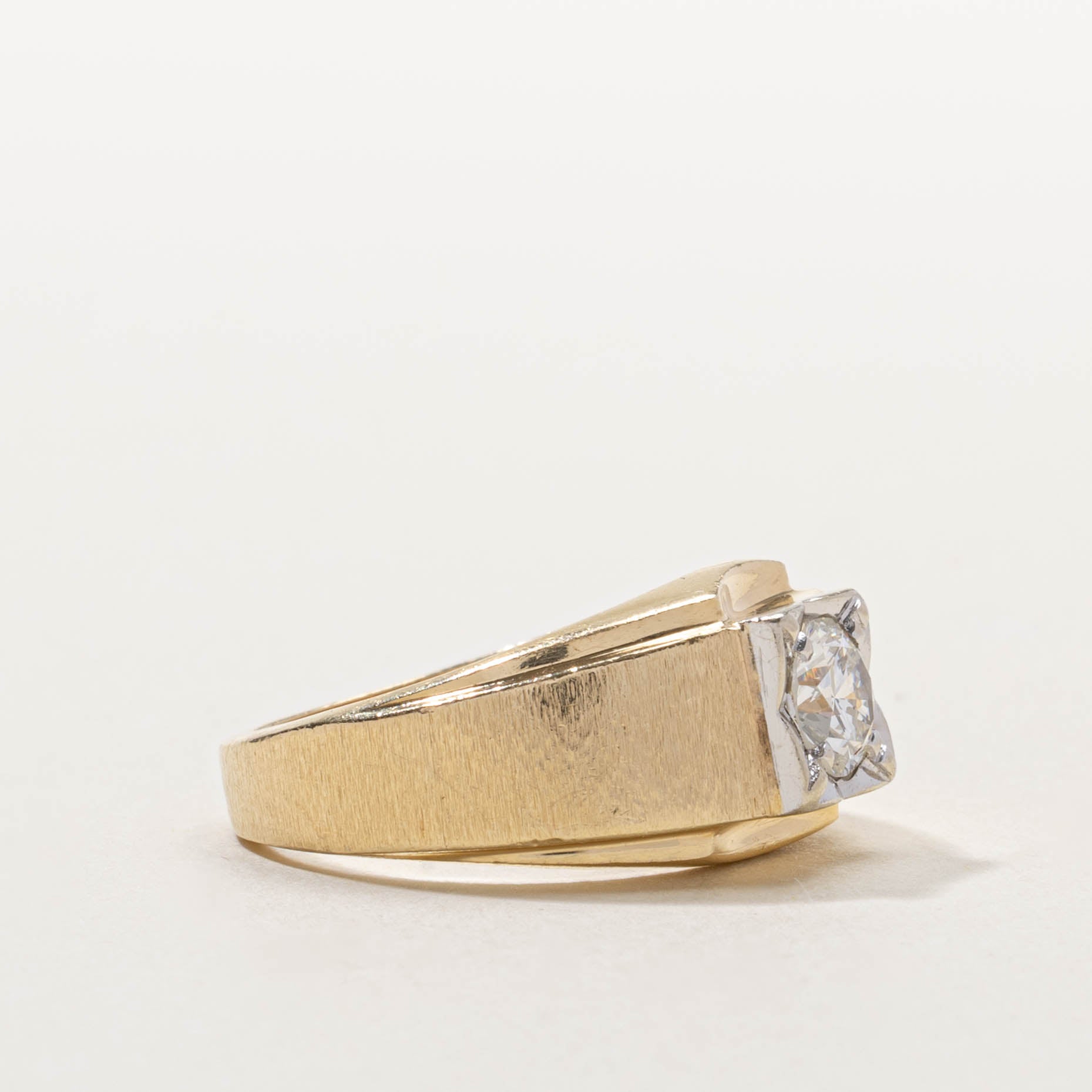 14k Single Stone Diamond Textured Ring | 0.90ct VS2/SI1 F/G | SZ 9