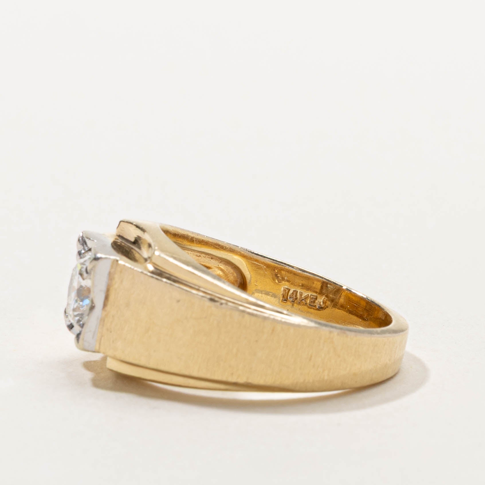 14k Single Stone Diamond Textured Ring | 0.90ct VS2/SI1 F/G | SZ 9