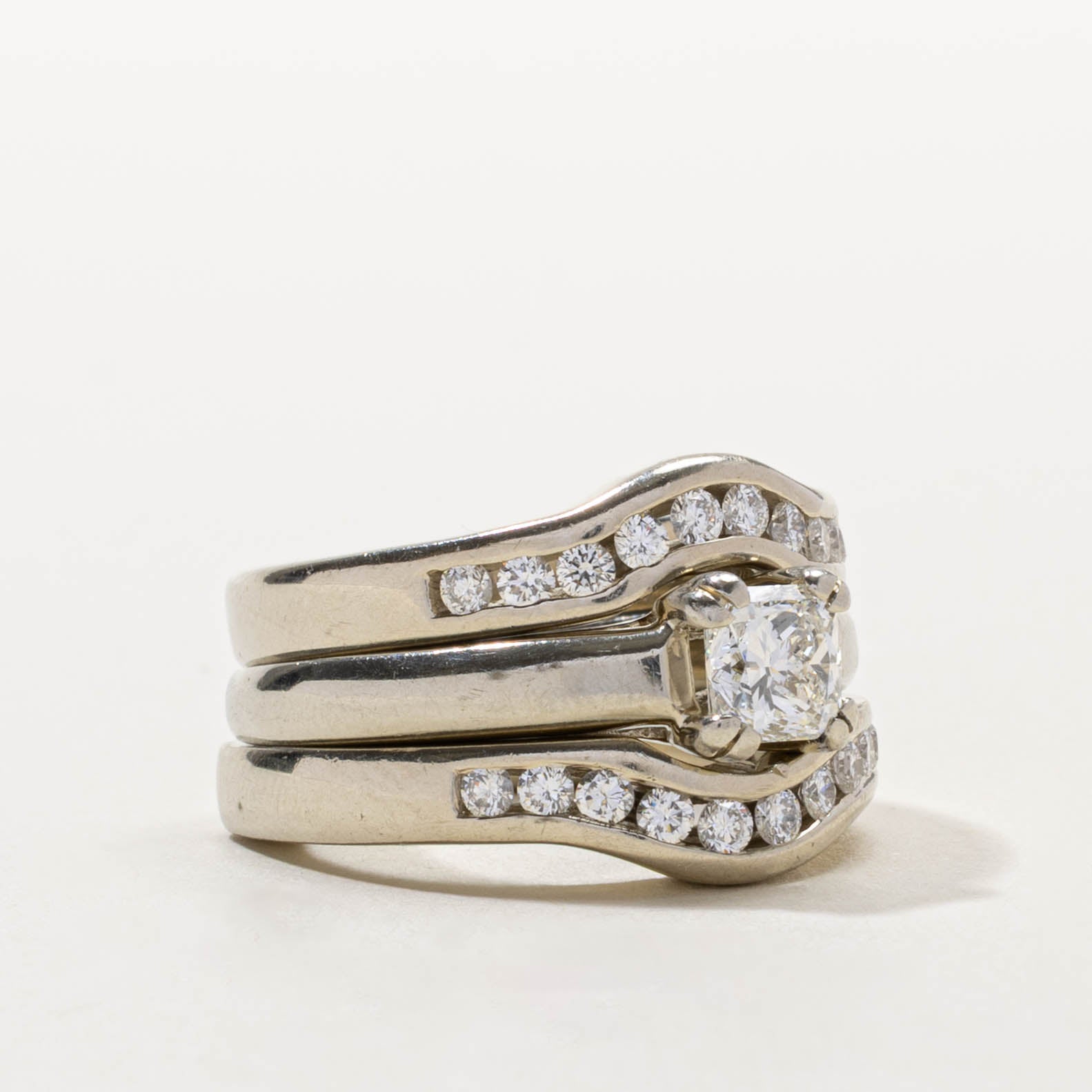 18k Channel Set Diamond Bridal Ring Set | 1.45ctw | SZ 6.75