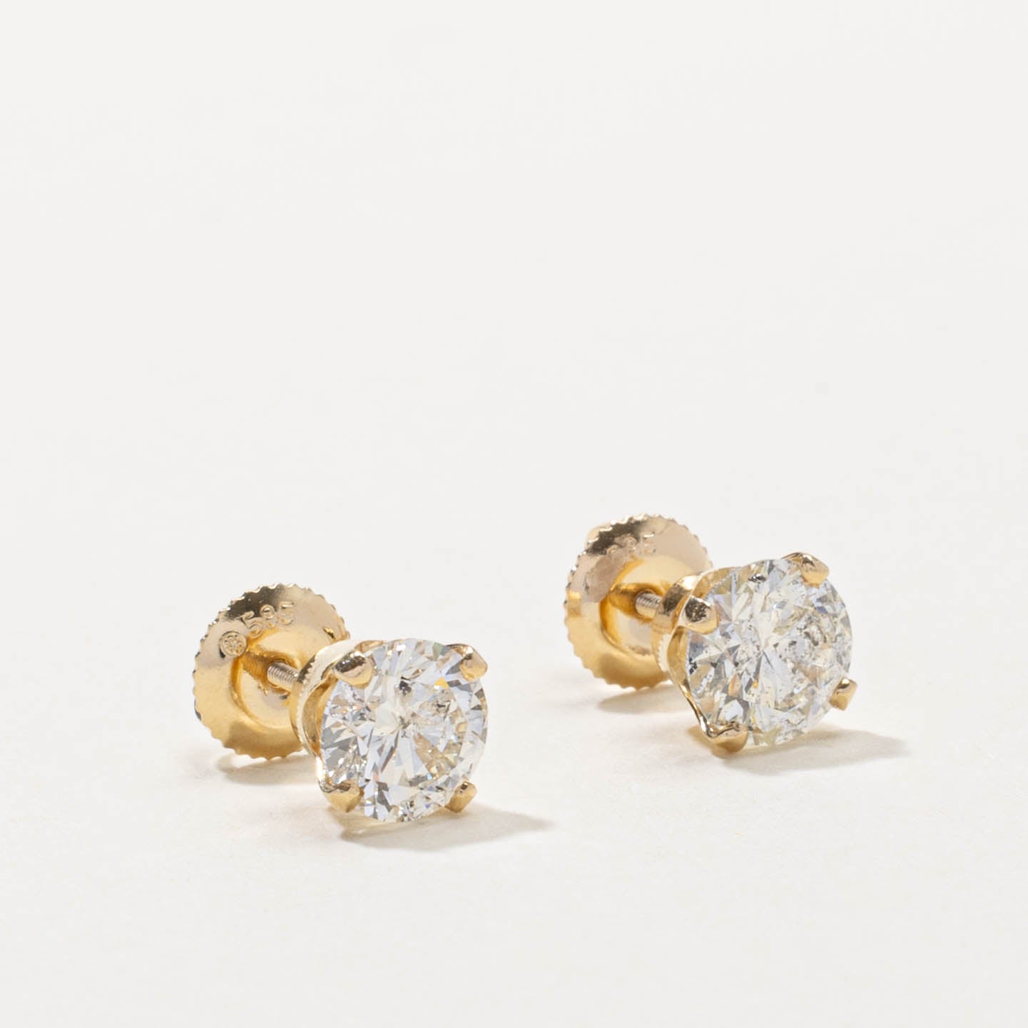 14k Solitaire Diamond Studs | 2.00ctw I1/I2 I/J