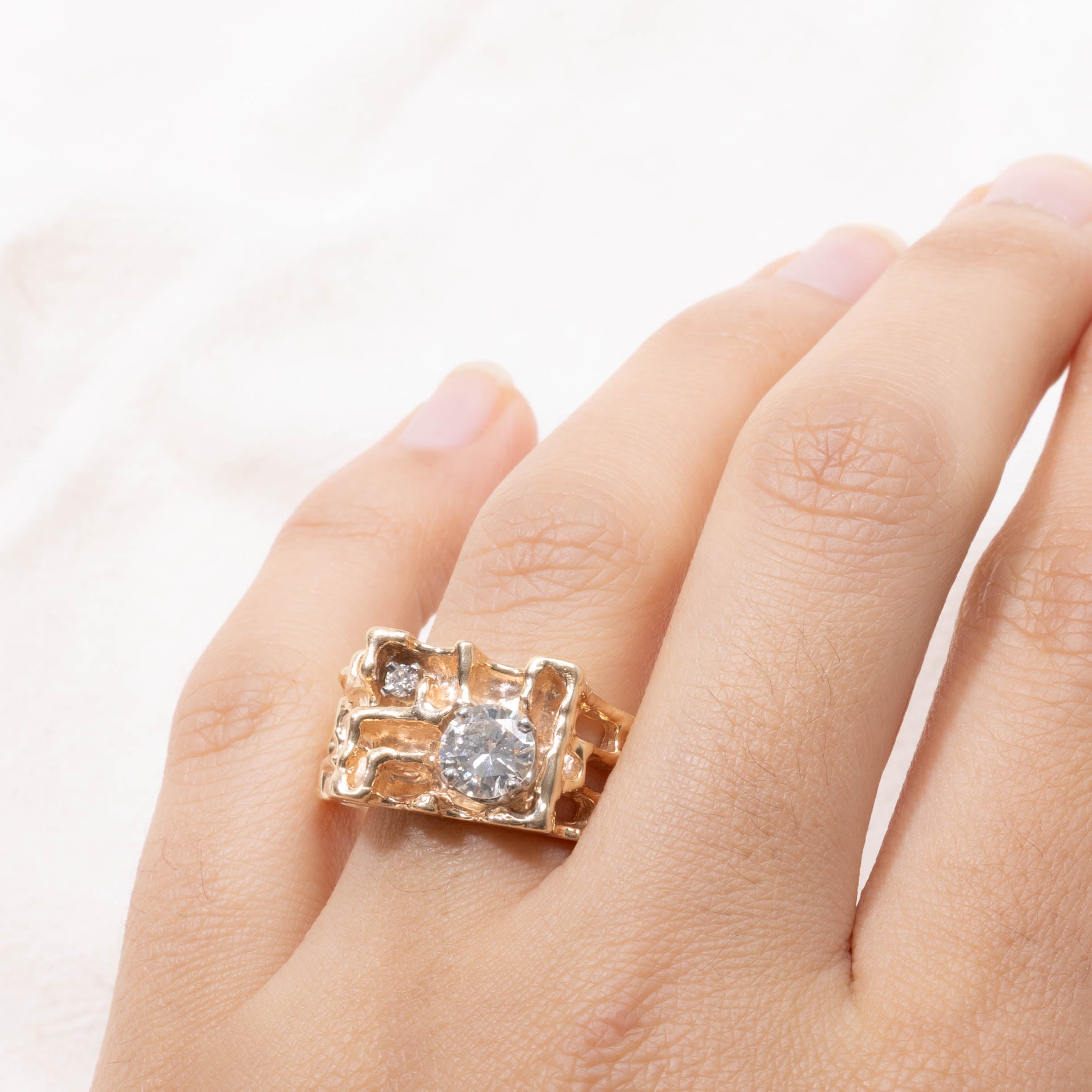 14k Diamond Brutalist Cocktail Ring | 1.13ctw | SZ 10.5