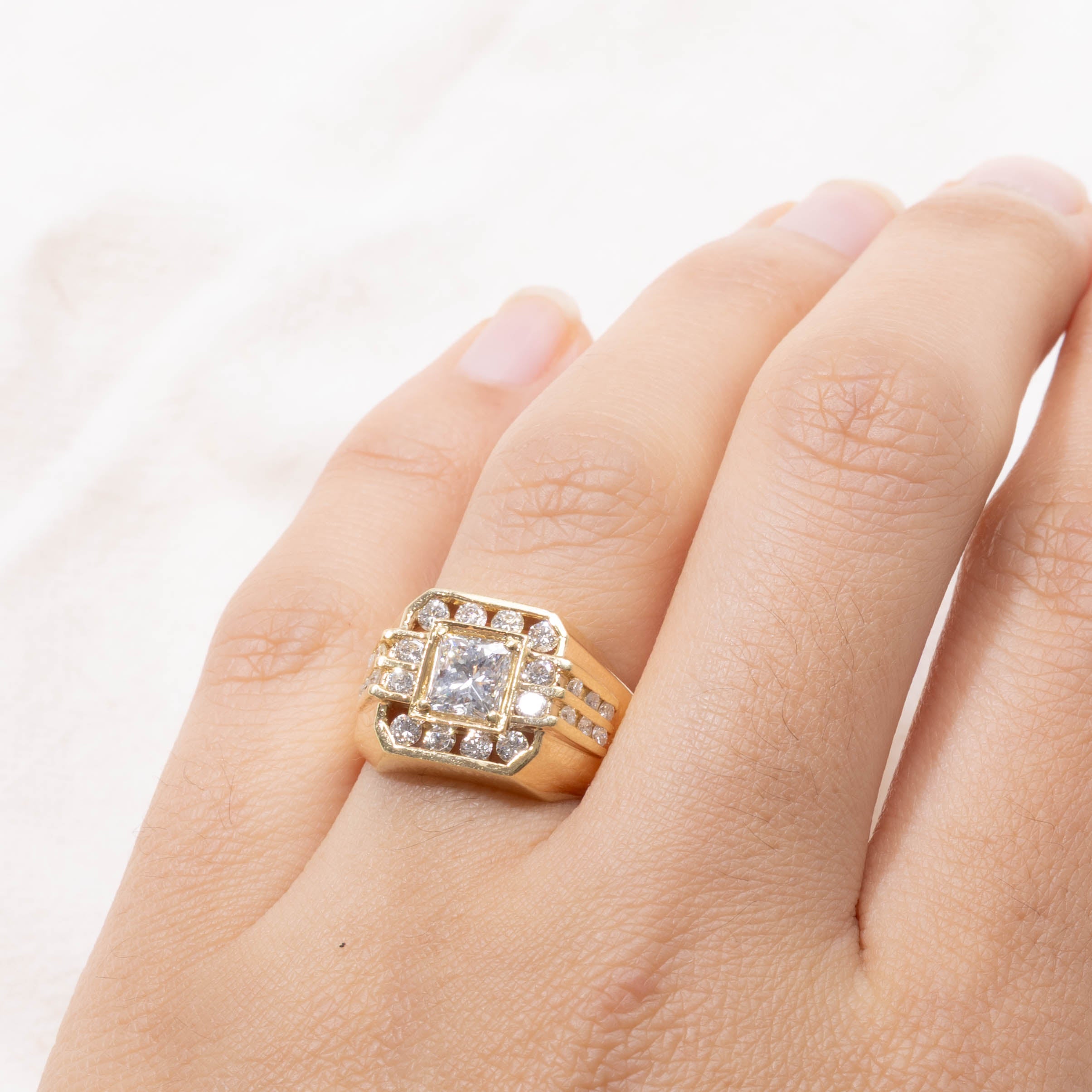 18k Channel Set Diamond Halo Signet Ring | 1.55ctw | SZ 7